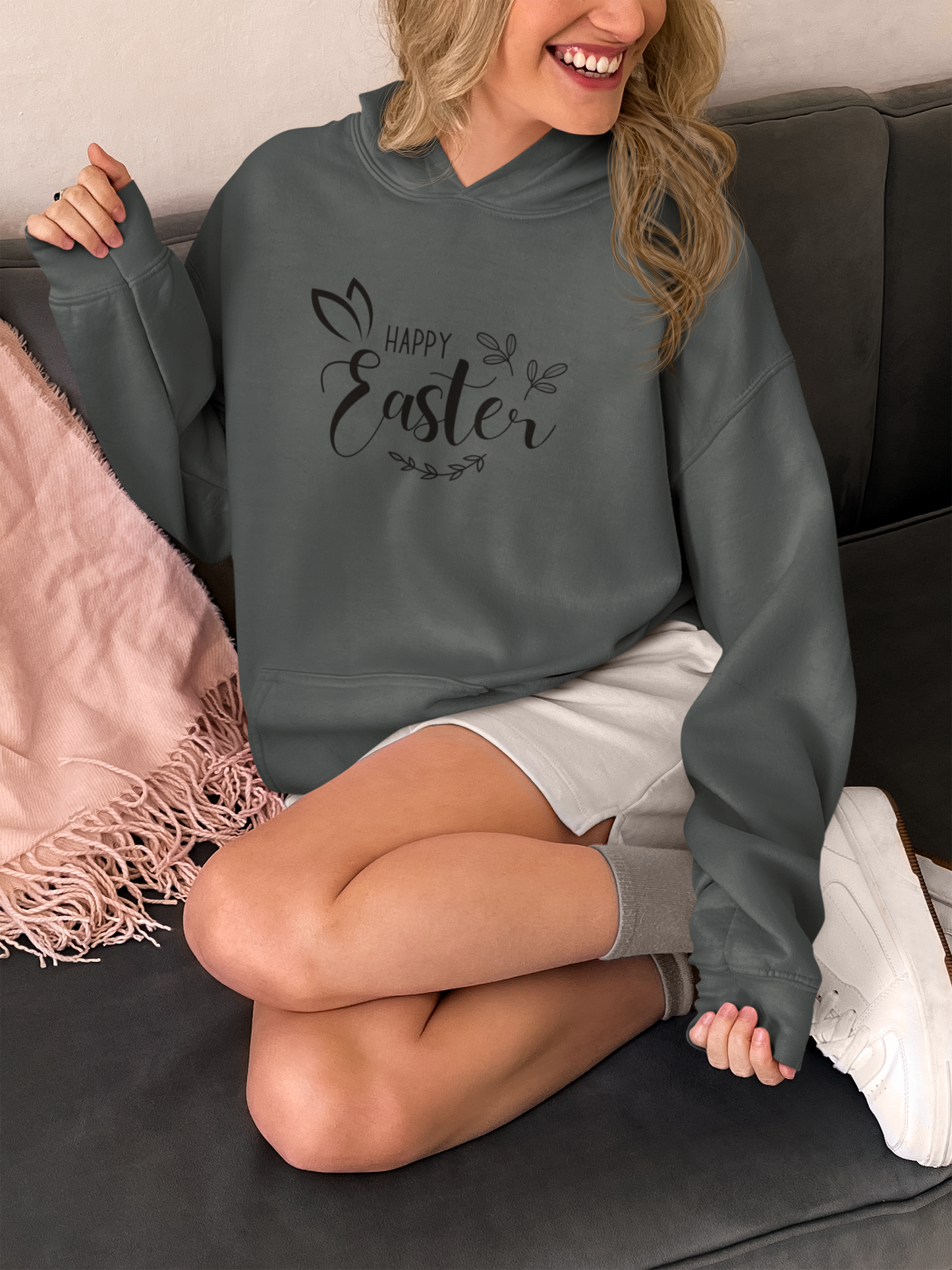 Happy Easter Hooded Sweatshirt, Happy Easter Bunny Sweatshirt, Bunnies Sweatshirt, Flowers Print Bunnies, Leopard Bunny Sweatshirt