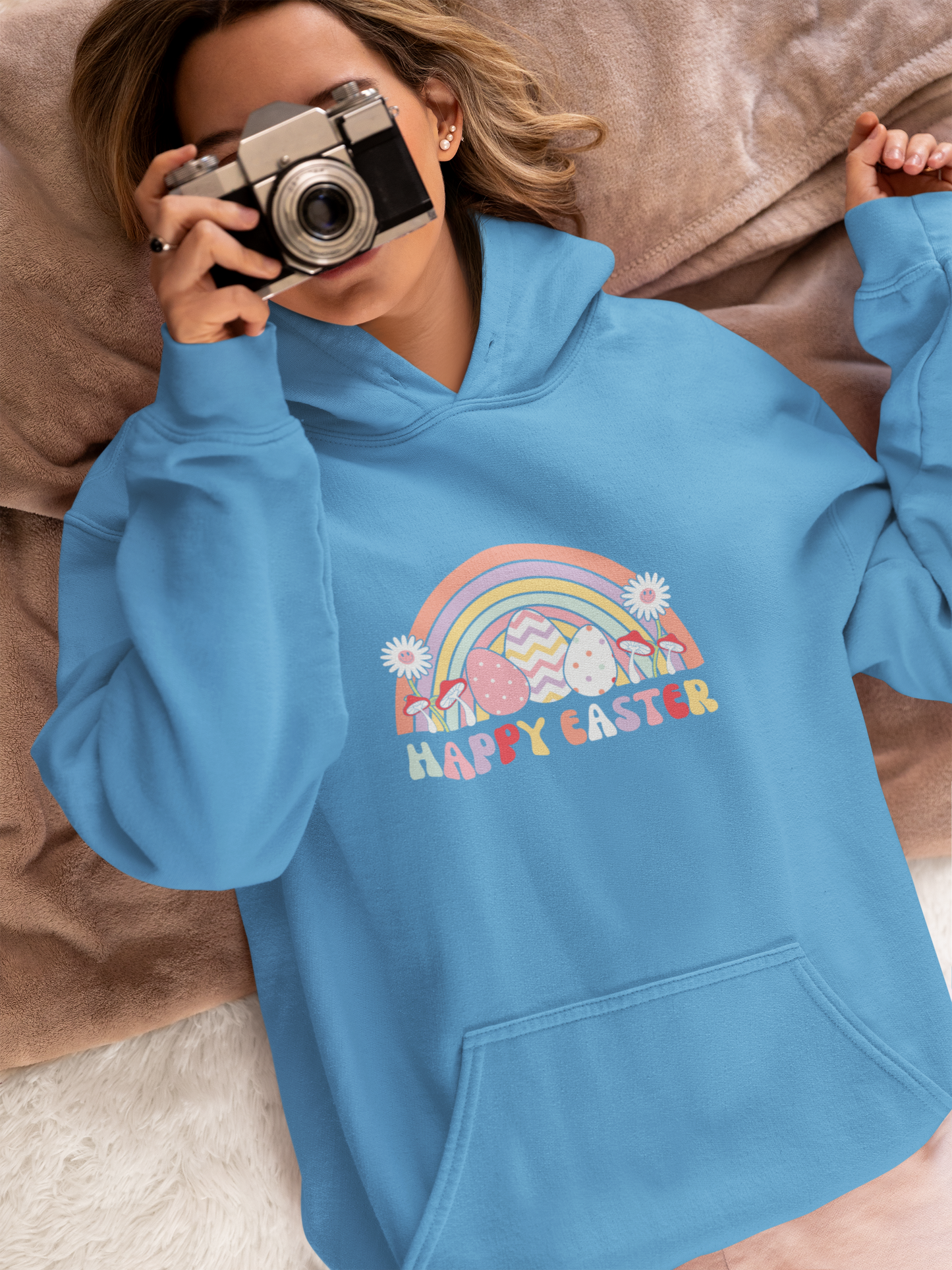 Happy Easter Rainbow Hooded Sweatshirt, Happy Easter Bunny Sweatshirt, Easter Sweatshirt, Leopard Bunny Sweatshirt, Happy Easter Sweater