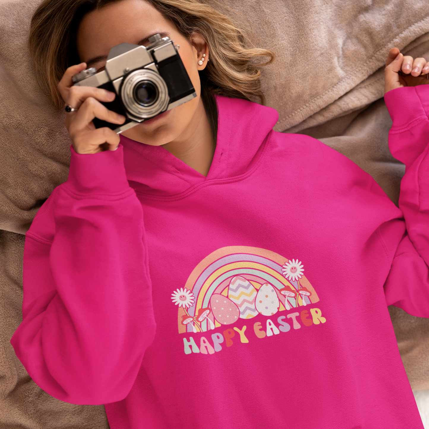 Happy Easter Rainbow Hooded Sweatshirt, Happy Easter Bunny Sweatshirt, Easter Sweatshirt, Leopard Bunny Sweatshirt, Happy Easter Sweater