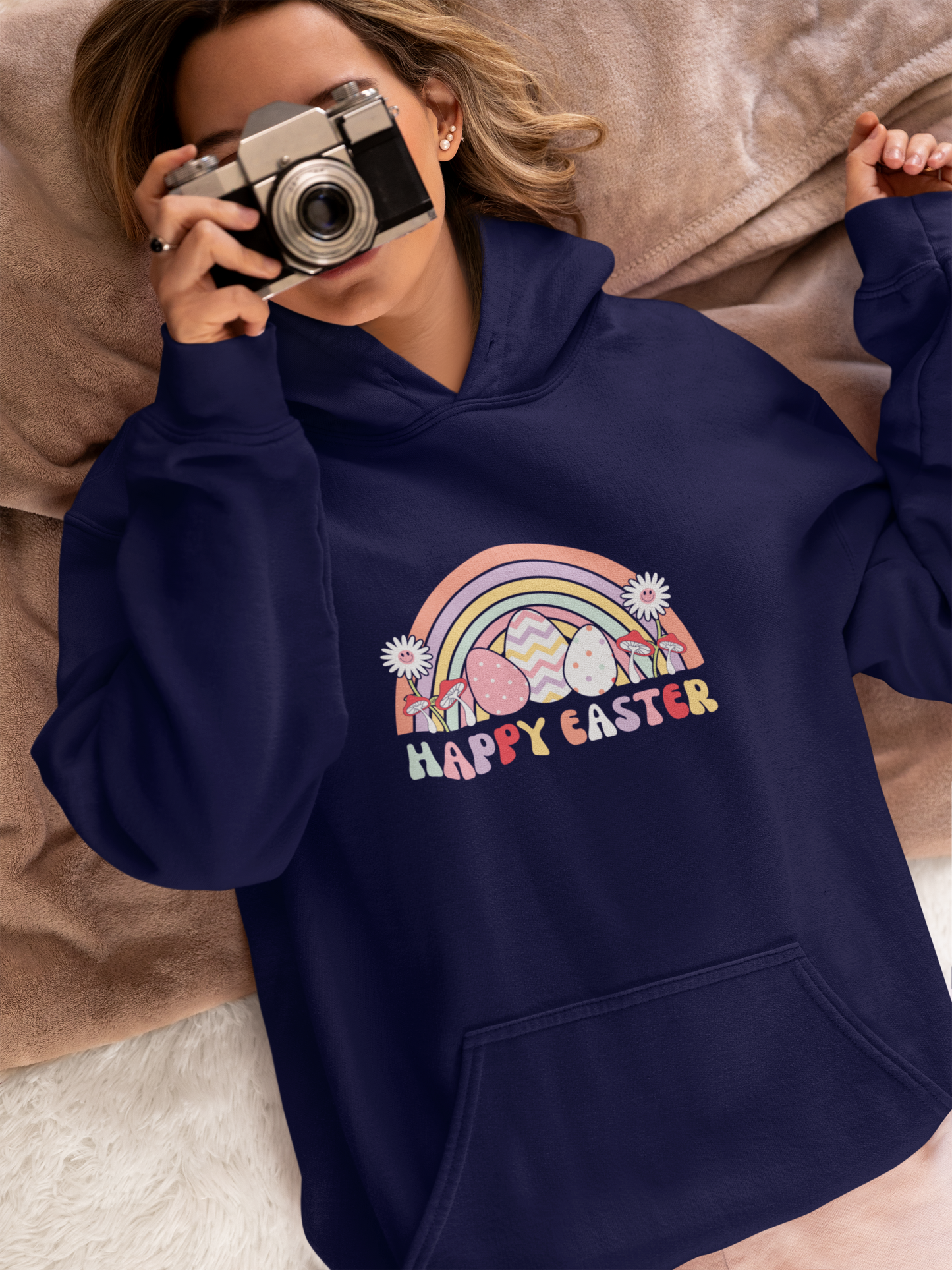 Happy Easter Rainbow Hooded Sweatshirt, Happy Easter Bunny Sweatshirt, Easter Sweatshirt, Leopard Bunny Sweatshirt, Happy Easter Sweater