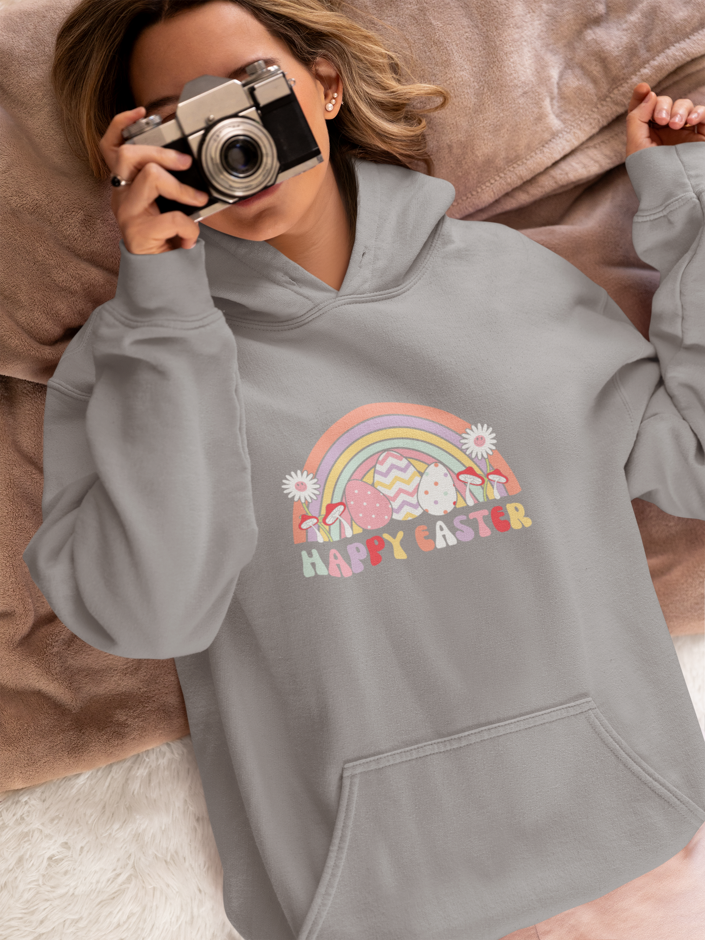 Happy Easter Rainbow Hooded Sweatshirt, Happy Easter Bunny Sweatshirt, Easter Sweatshirt, Leopard Bunny Sweatshirt, Happy Easter Sweater