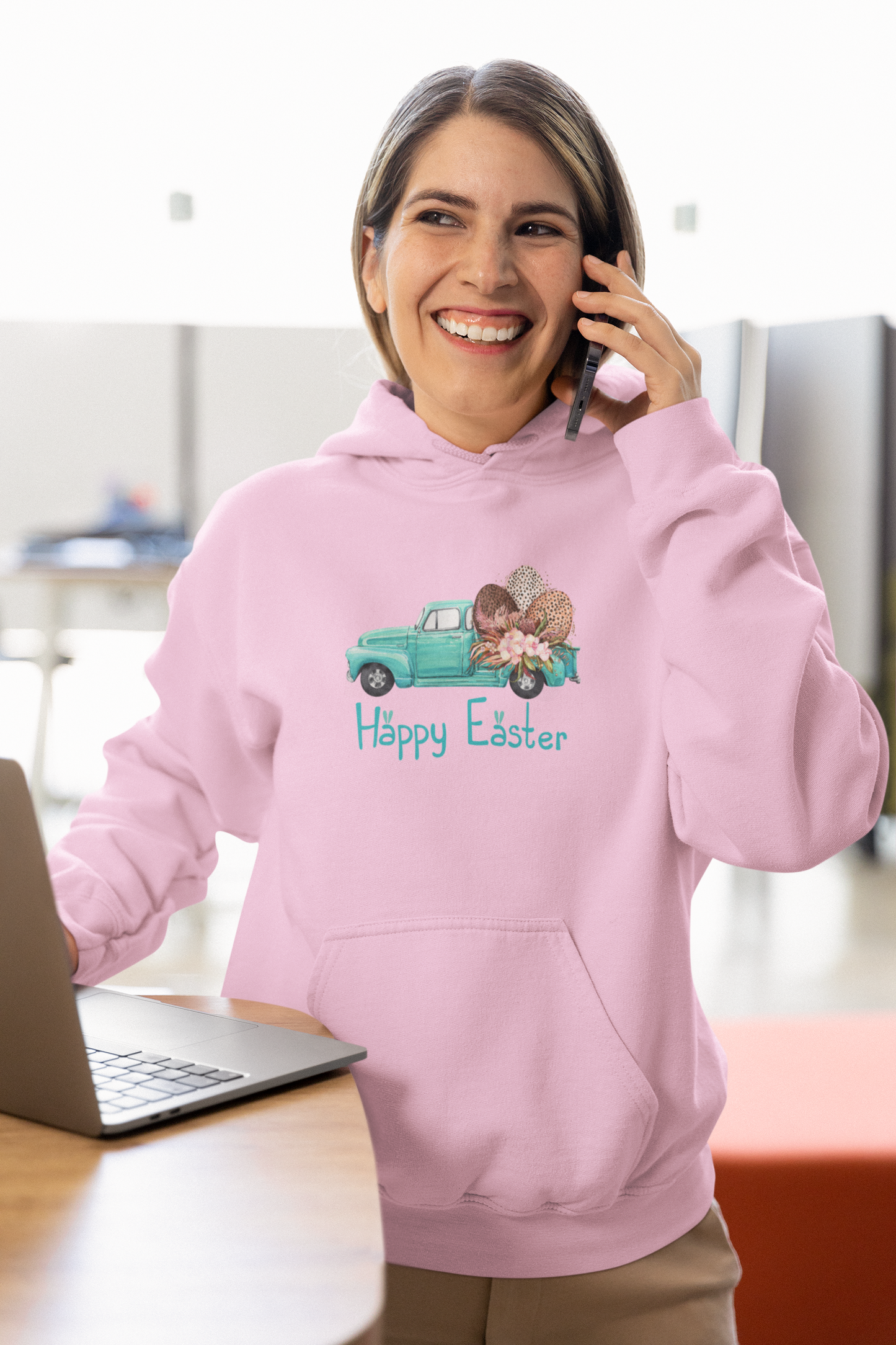 Happy Easter Vintage Truck Hooded Sweatshirt, Vintage Truck Easter, Womens Easter Sweater, Pink Easter Truck Sweater, Funny Easter Day Gift, Easter Day Apparel