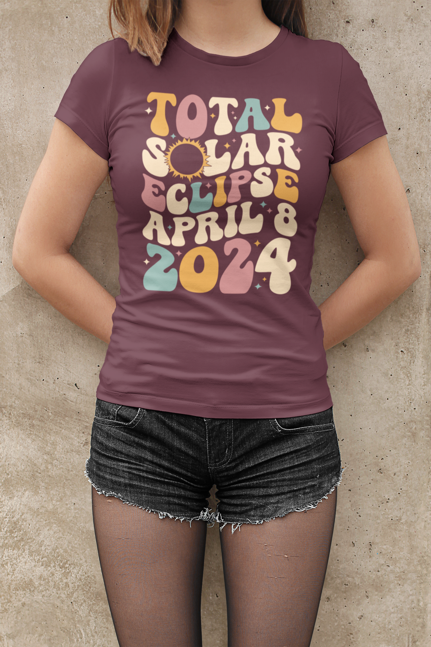 Hip Retro Tee with Total Solar Eclipse April 8 2024, Astronomical Shirt, Retro Groovy Total Solar Eclipse T-Shirt, April 8 2024 Science Tee