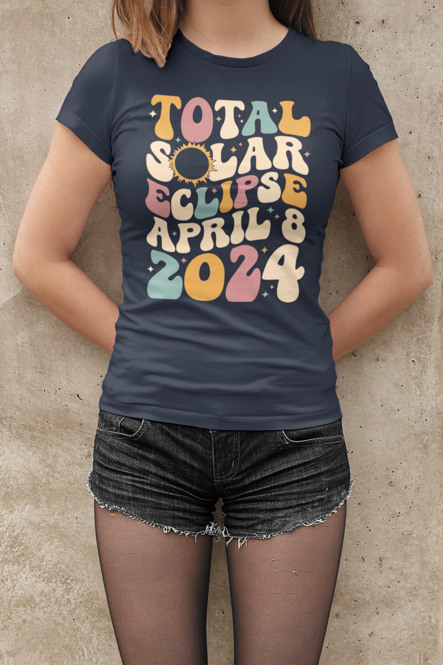 Hip Retro Tee with Total Solar Eclipse April 8 2024, Astronomical Shirt, Retro Groovy Total Solar Eclipse T-Shirt, April 8 2024 Science Tee