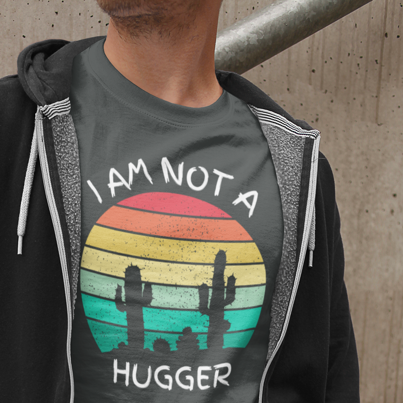 Graphic Unisex T Shirt that reads I Am Not A Hugger and Canvas tee in the color Black