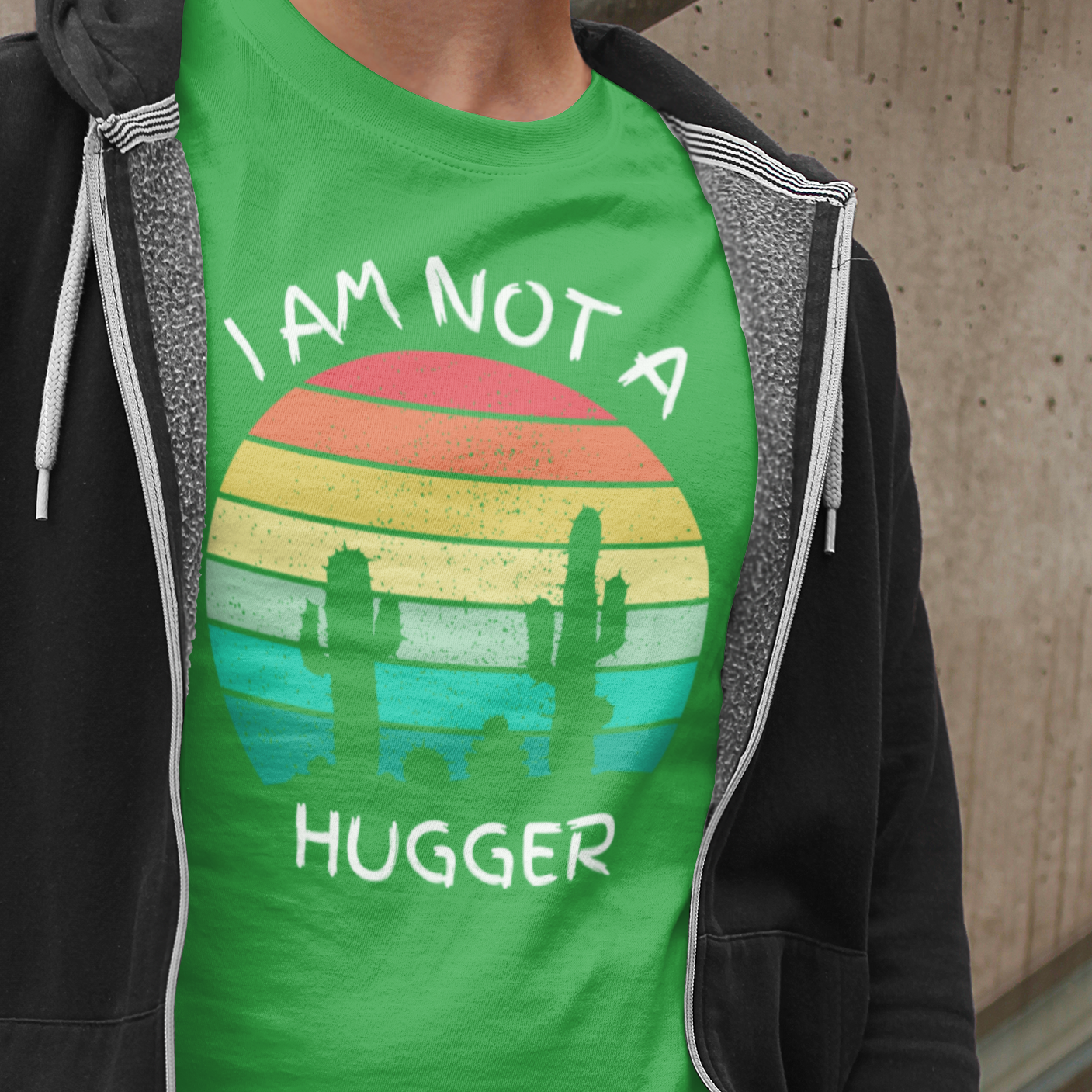 Graphic Unisex T Shirt that reads I Am Not A Hugger and Canvas tee in the color  Green