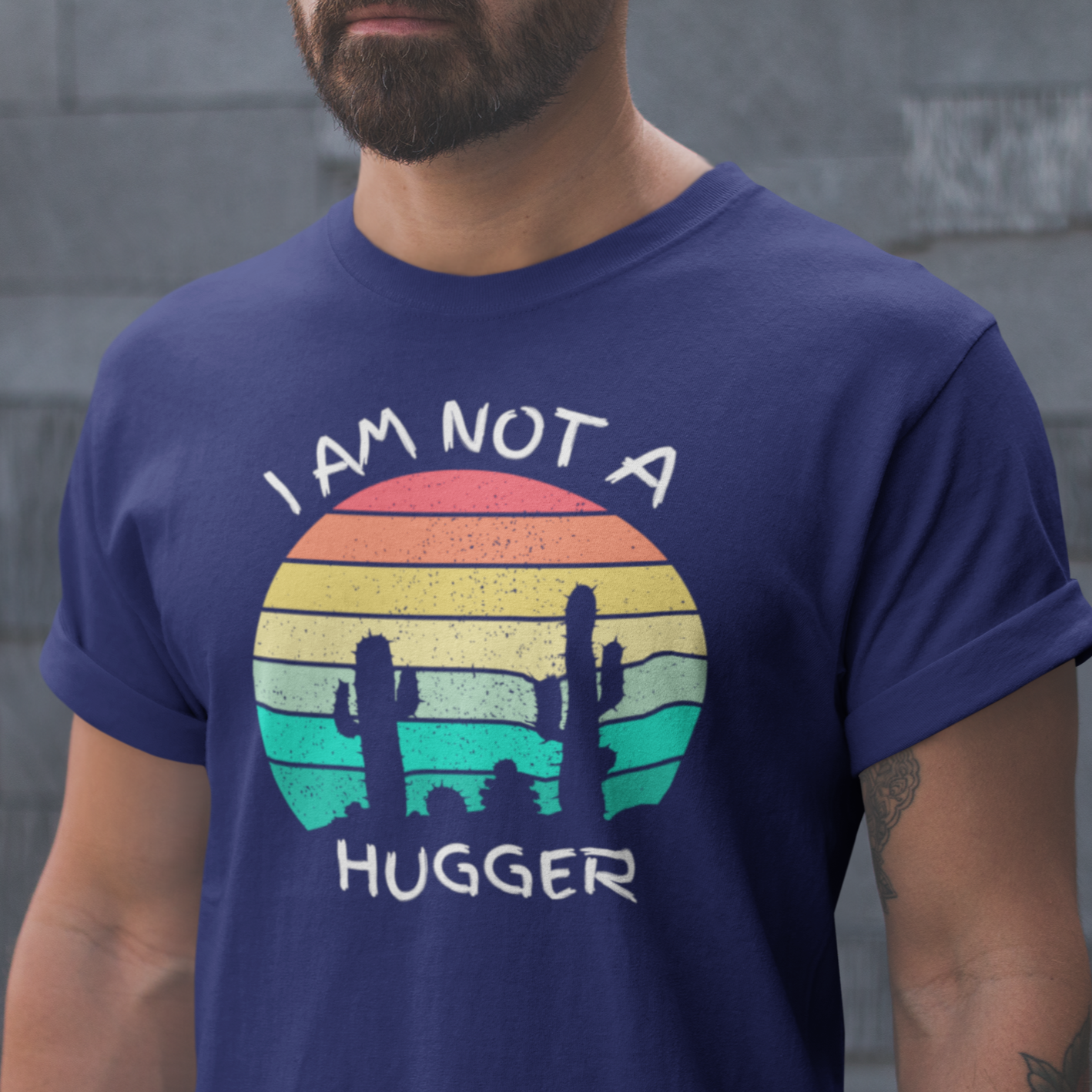 Graphic Unisex T Shirt that reads I Am Not A Hugger and Canvas tee in the color Navy Blue