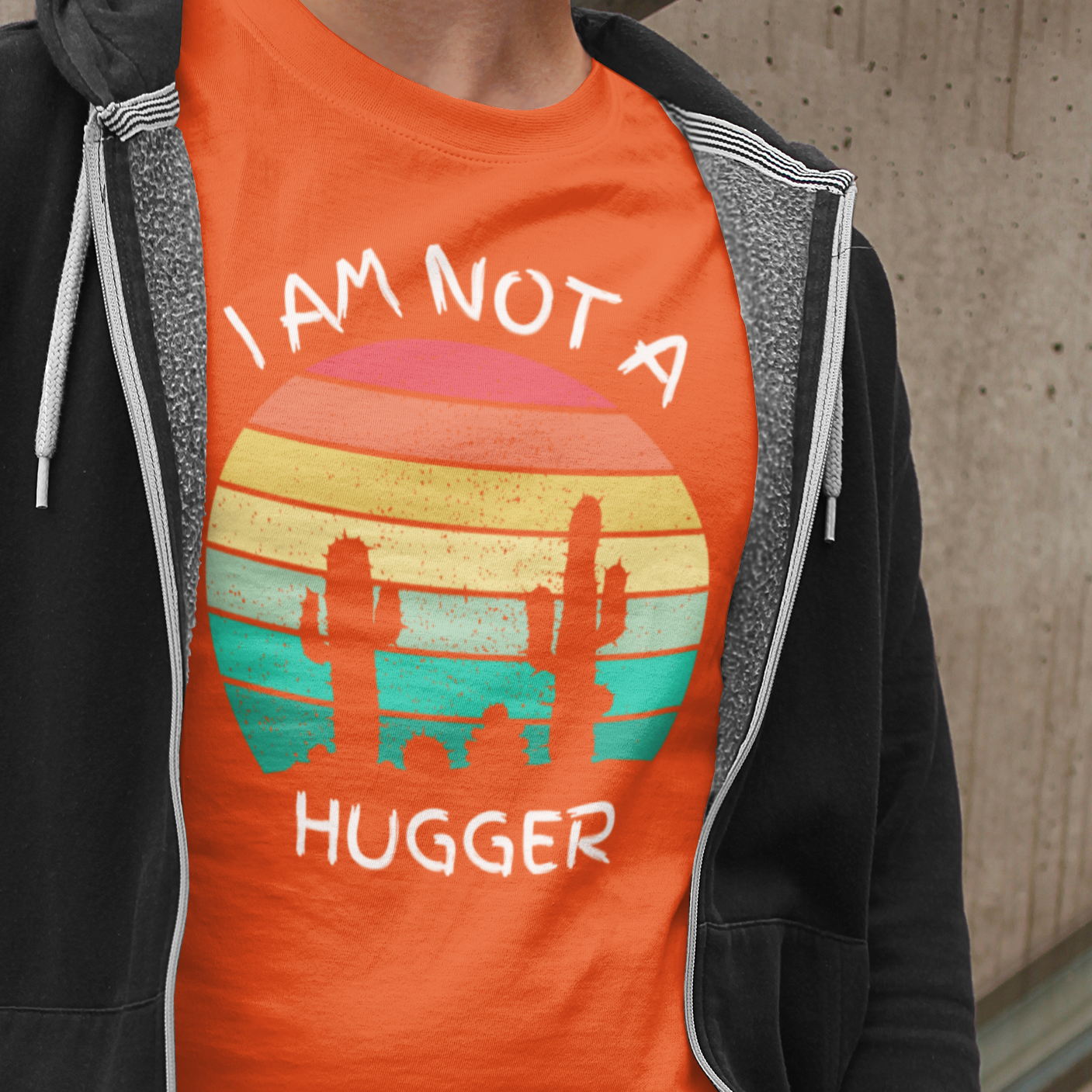 Graphic Unisex T Shirt that reads I Am Not A Hugger and Canvas tee in the color orange