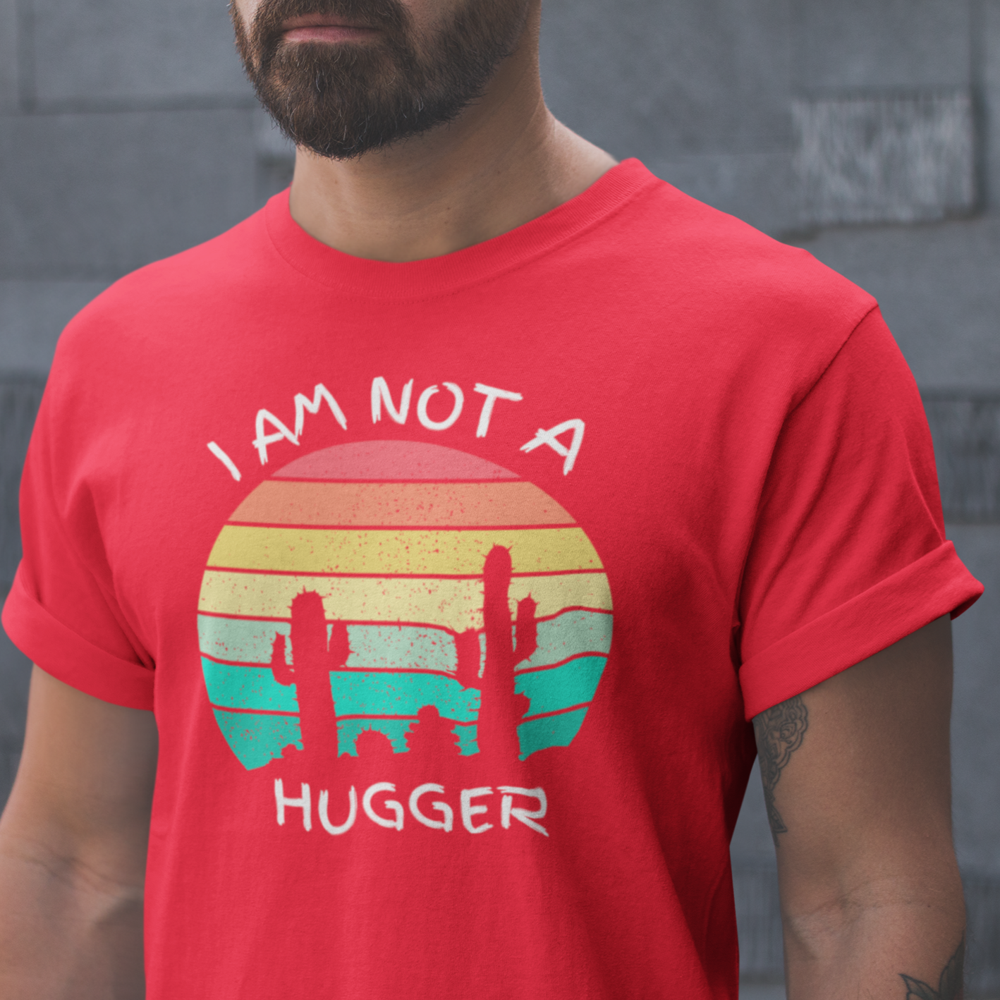 Graphic Unisex T Shirt that reads I Am Not A Hugger and Canvas tee in the color Red