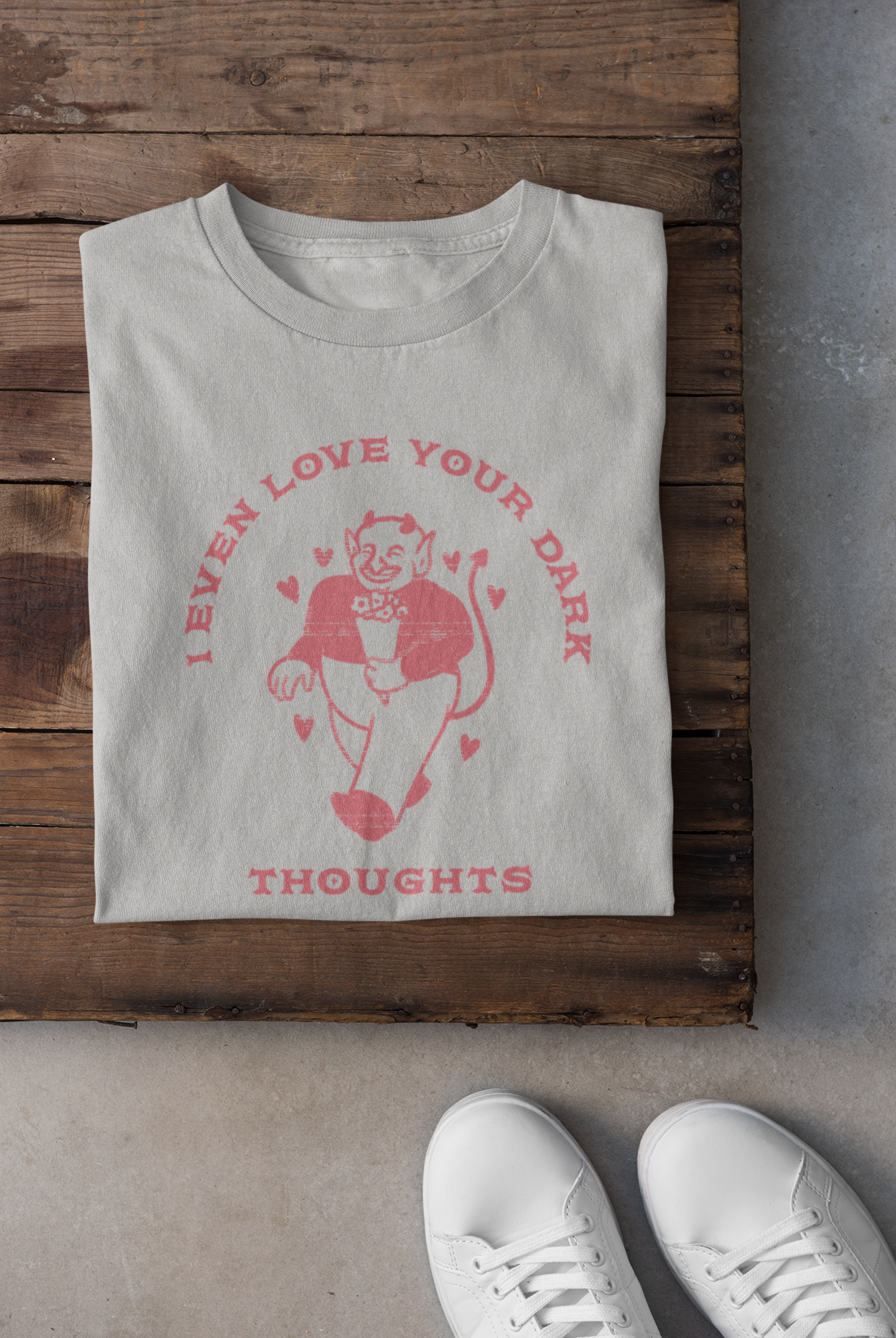 Embrace the Darkness: 'I Even Love Your Dark Thoughts' Sarcastic Valentine's Shirt with Vintage Devil, Valentine's Day Shirt for Women