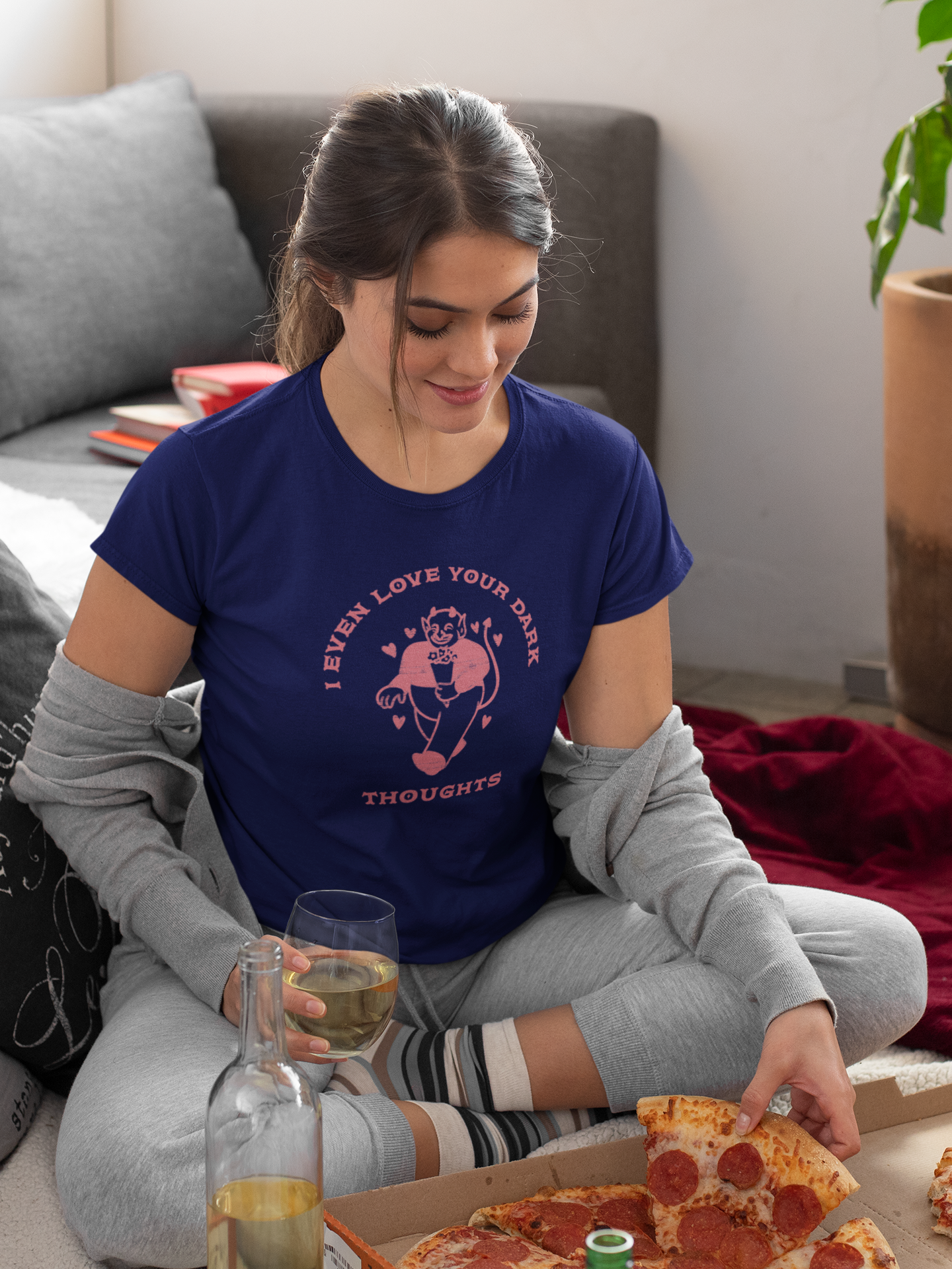 Embrace the Darkness: 'I Even Love Your Dark Thoughts' Sarcastic Valentine's Shirt with Vintage Devil, Valentine's Day Shirt for Women