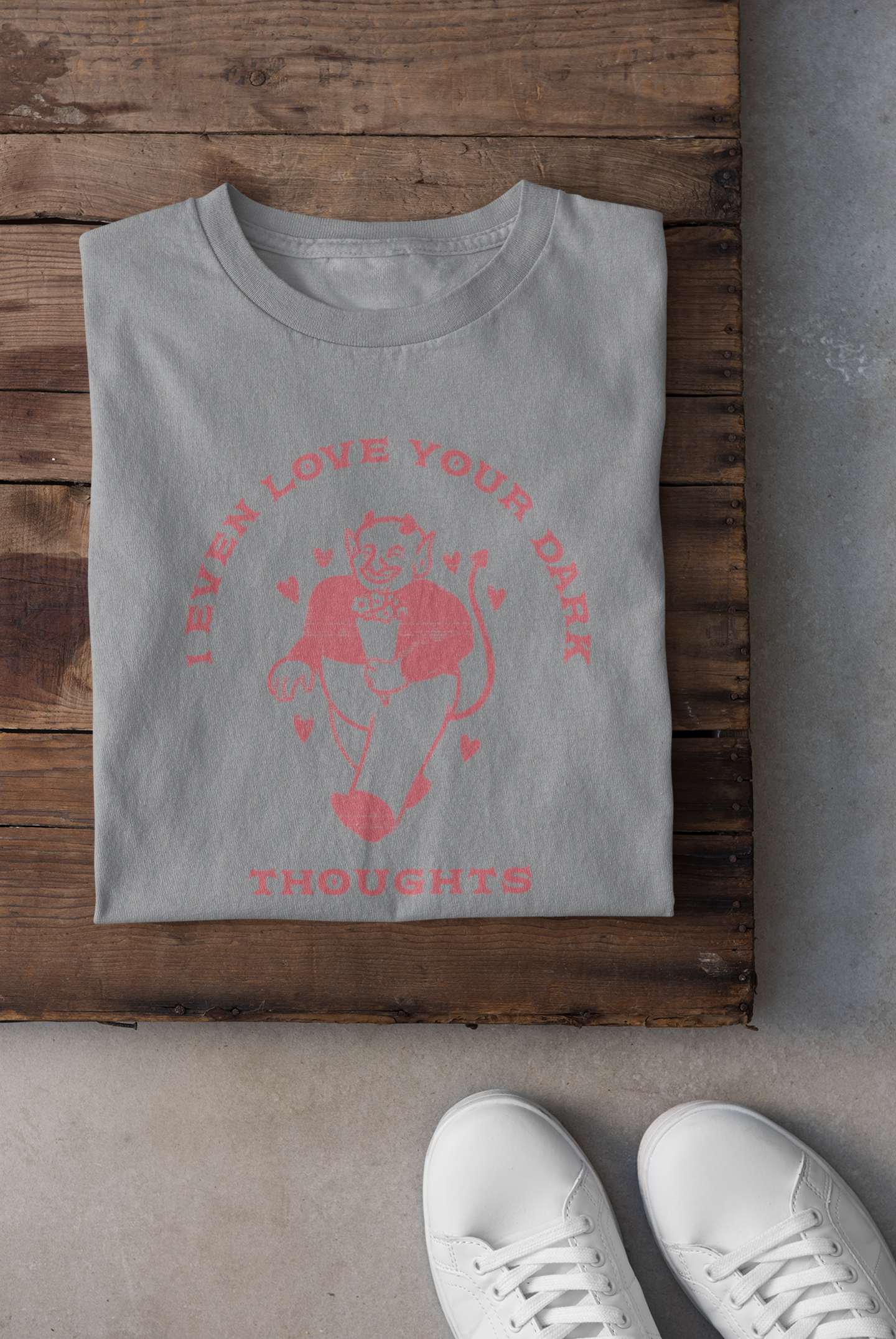 Embrace the Darkness: 'I Even Love Your Dark Thoughts' Sarcastic Valentine's Shirt with Vintage Devil, Valentine's Day Shirt for Women