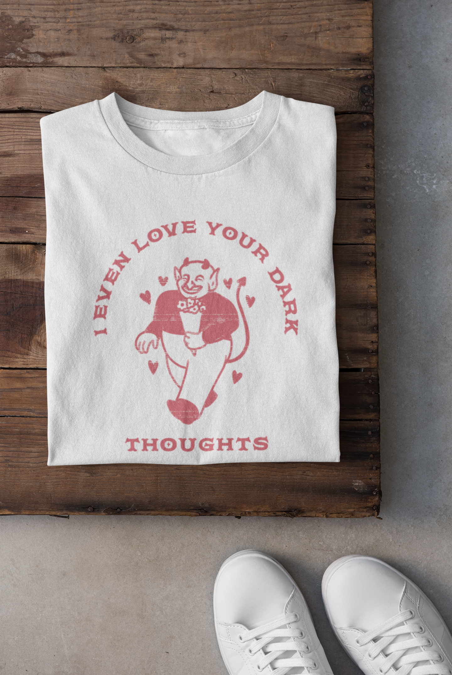 Embrace the Darkness: 'I Even Love Your Dark Thoughts' Sarcastic Valentine's Shirt with Vintage Devil, Valentine's Day Shirt for Women