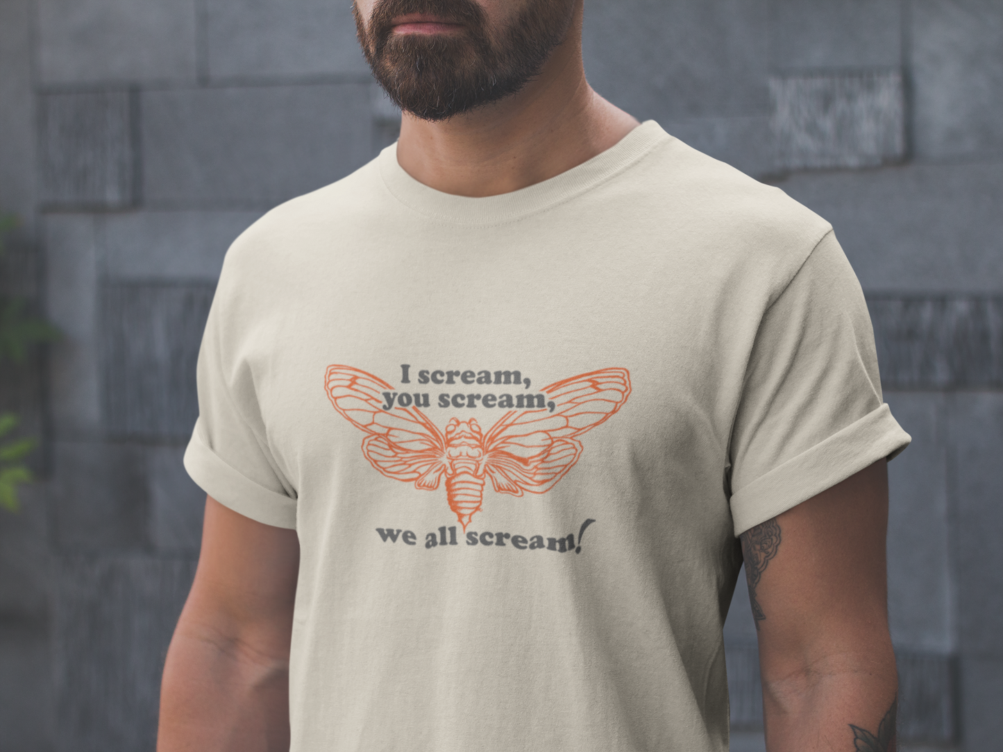 I Scream, You Scream, We All Scream! Fun Cicada Tshirt for Nature Lovers, Vintage Style Cicada Tshirt 'I Scream, You Scream, We All Scream'