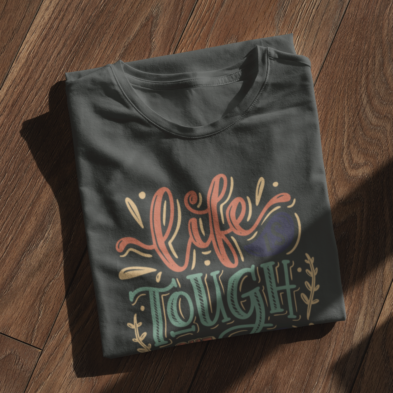 Graphic Unisex T Shirt that reads Life is Tough But So Are You and Canvas tee in the color Dark Heather