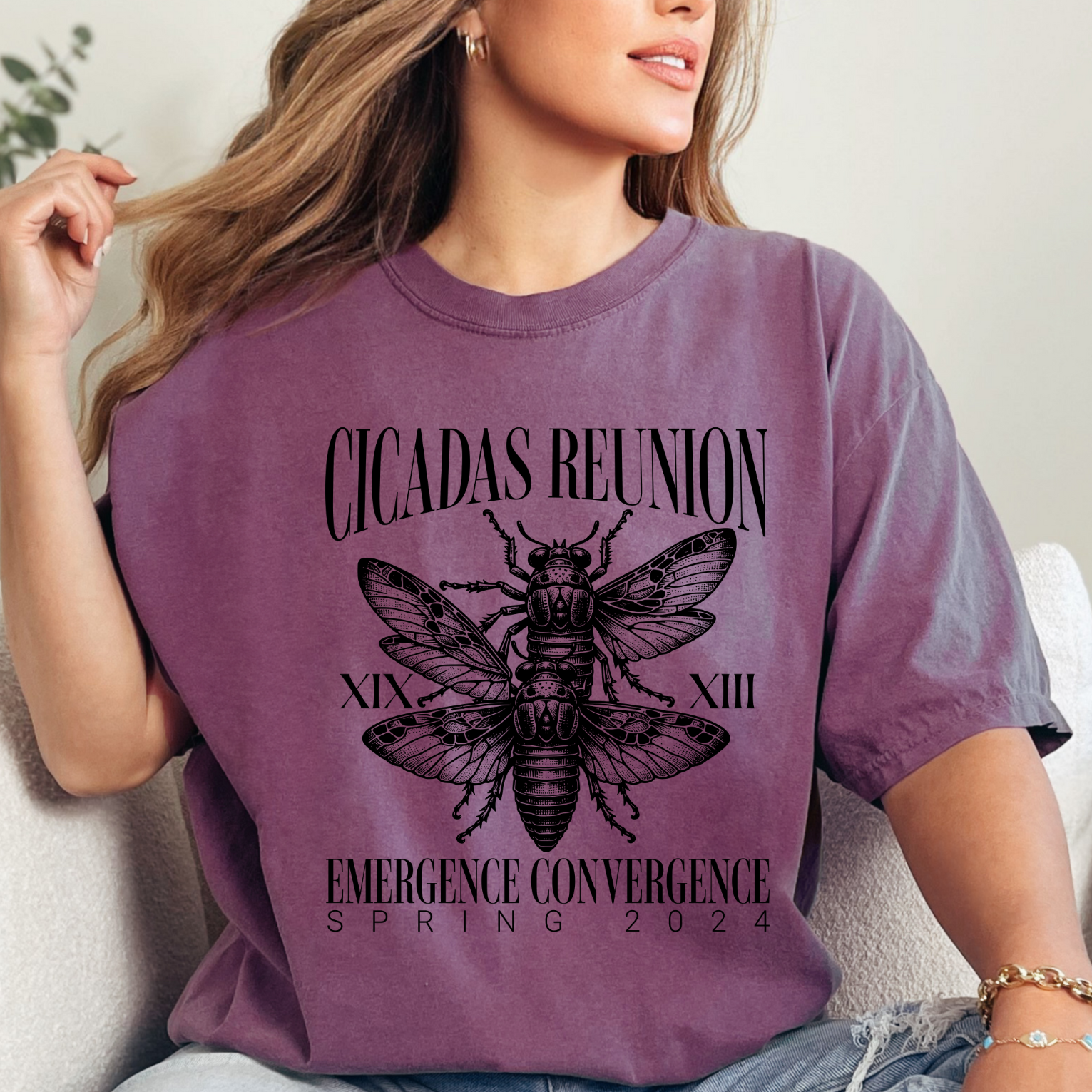 Celebrate the grand reunion of cicadas with this stunning T-shirt! The emergence of these fascinating creatures brings a sense of convergence in Spring Embrace the unique beauty of nature with this special design that captures the spirit of this extraordinary event. Made with high-quality materials, this T-shirt is perfect for both nature lovers and anyone looking to commemorate this once-in-a-lifetime experience.