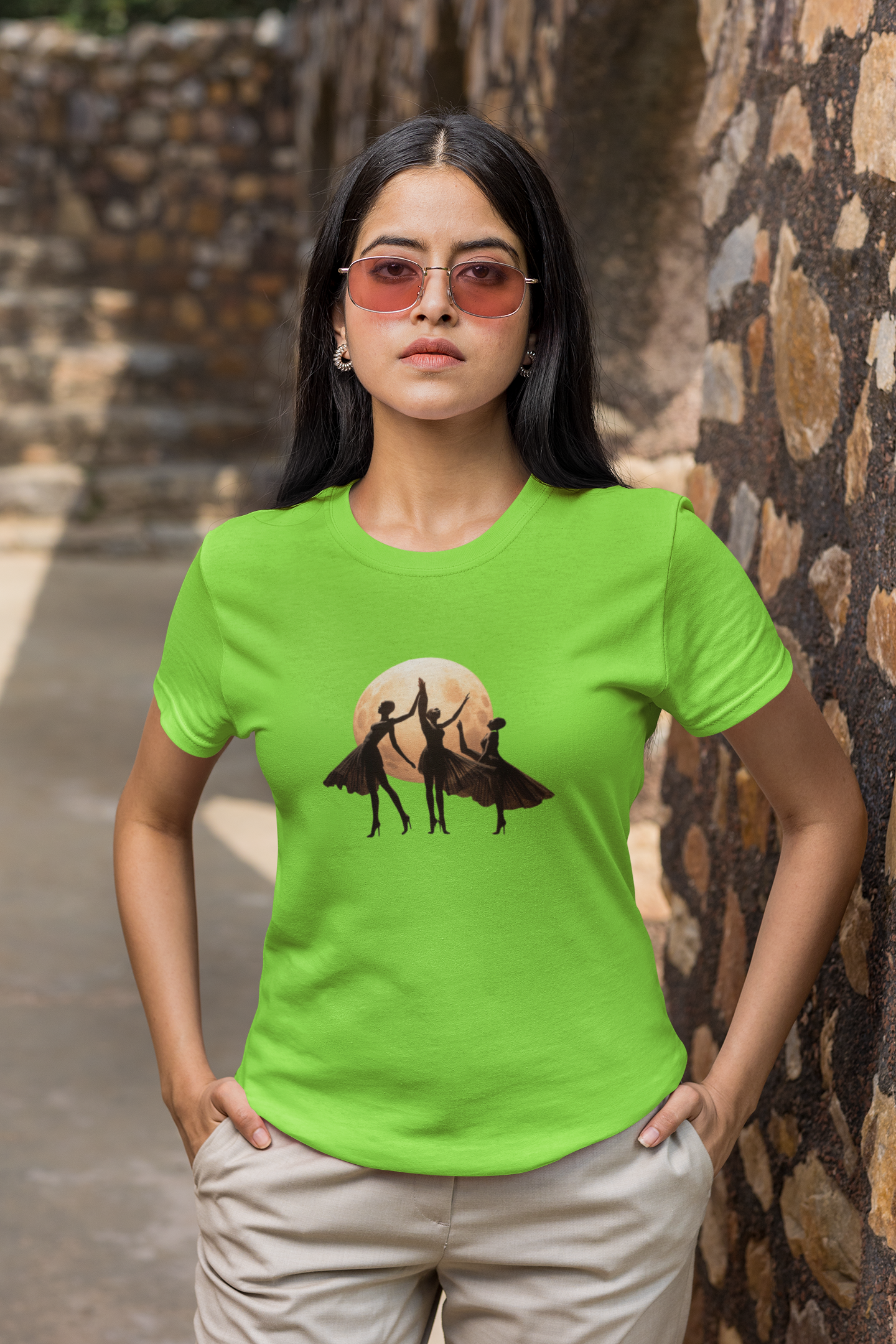 Lunar Dance: Unique Balerina Dancers in Front of Full Moon T-Shirt, Unisex Heavy Cotton Tee