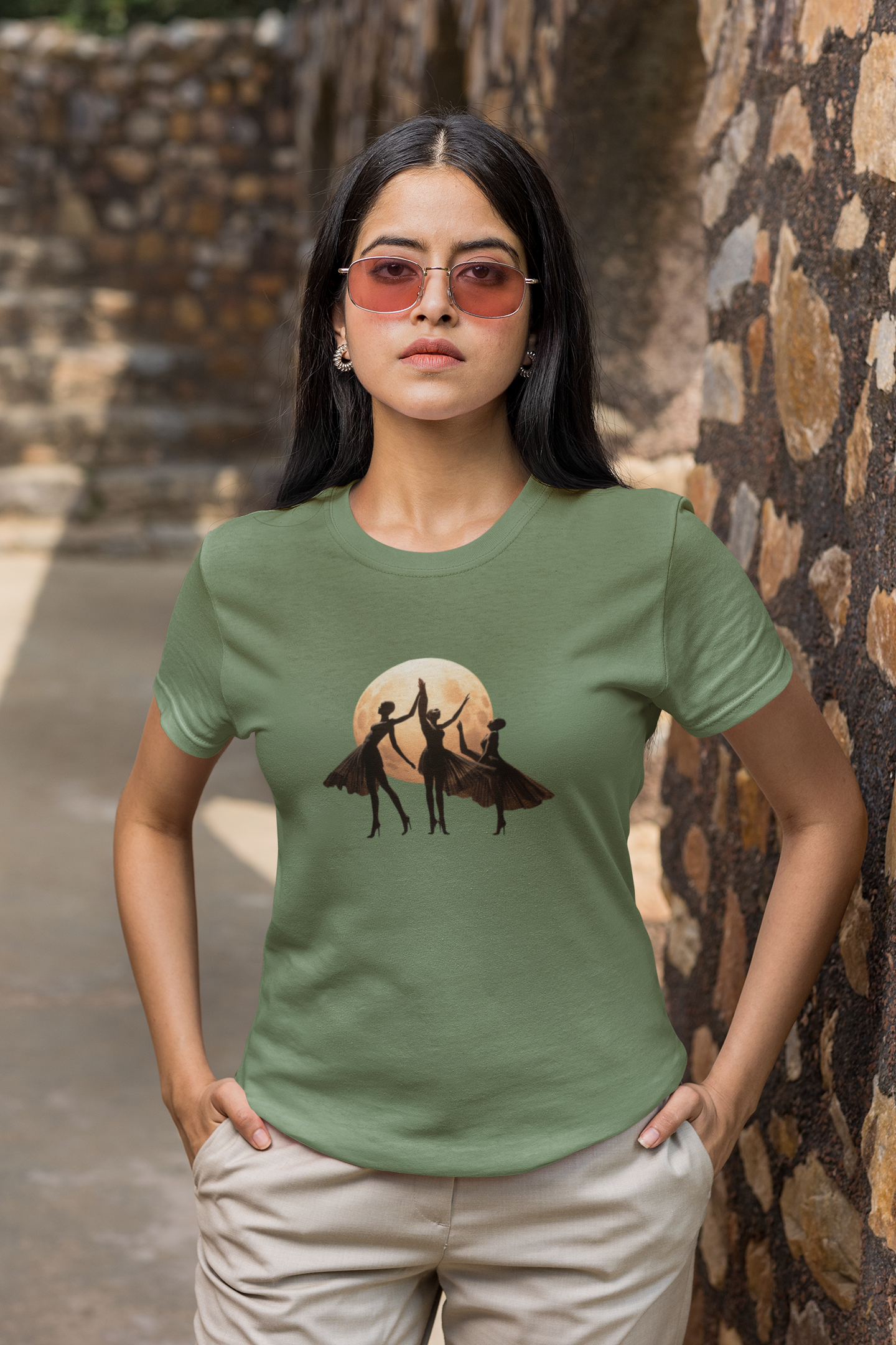 Lunar Dance: Unique Balerina Dancers in Front of Full Moon T-Shirt, Unisex Heavy Cotton Tee