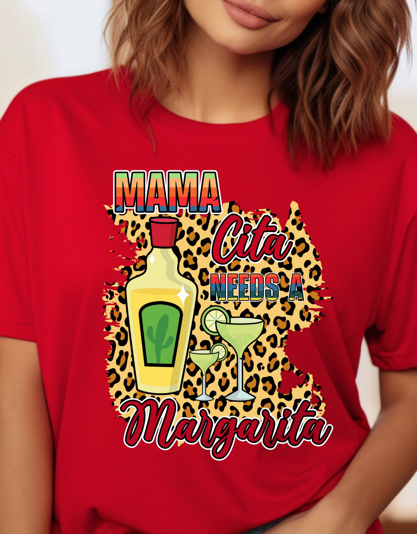 Sassy Mamacita Needs a Margarita Tee - Stylish Margarita Glass and Tequila Bottle Print, Fun Margarita Glasses and Tequila Bottle Design