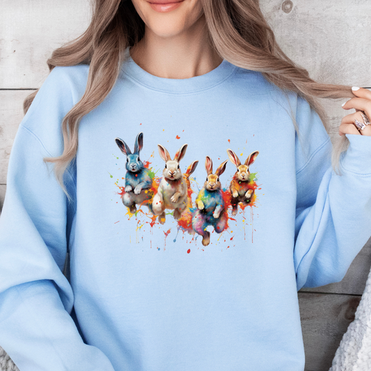 Whimsical Easter Bunnies in Paint Splashes sweatshirt - Vibrant Spring GiftUnisex Heavy Blend™ Crewneck Sweatshirt