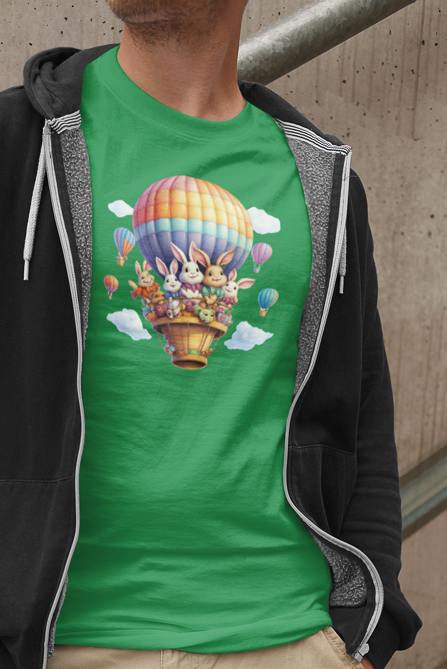 Stay Stylish this Easter with a Unique Bunny Hot Air Balloon Shirt - Limited Edition Design!  Unisex Heavy Cotton Tee