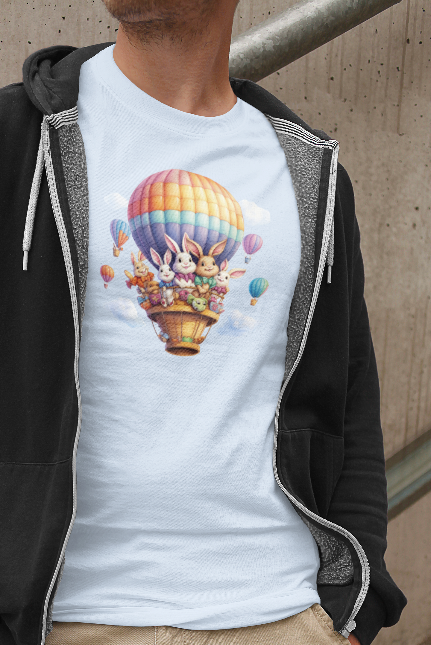 Stay Stylish this Easter with a Unique Bunny Hot Air Balloon Shirt - Limited Edition Design!  Unisex Heavy Cotton Tee