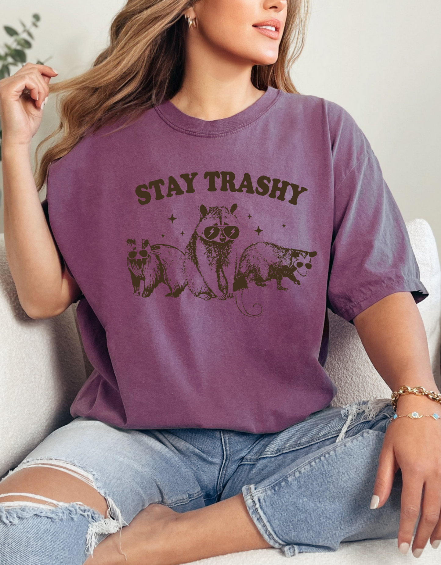 Stay Trashy Tshirt with Adorable Raccoon, Possum, and Fox Design, Funny Animal Lovers Shirt - Raccoon, Possum, and Fox Stay Trashy Tee