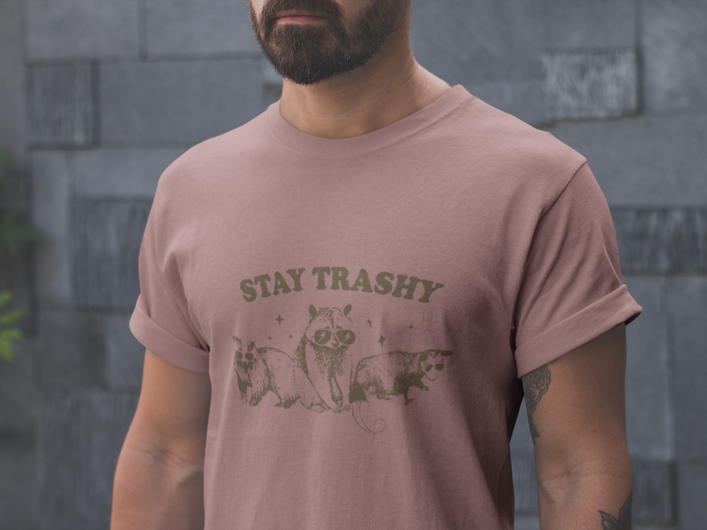 Stay Trashy Tshirt with Adorable Raccoon, Possum, and Fox Design, Funny Animal Lovers Shirt - Raccoon, Possum, and Fox Stay Trashy Tee