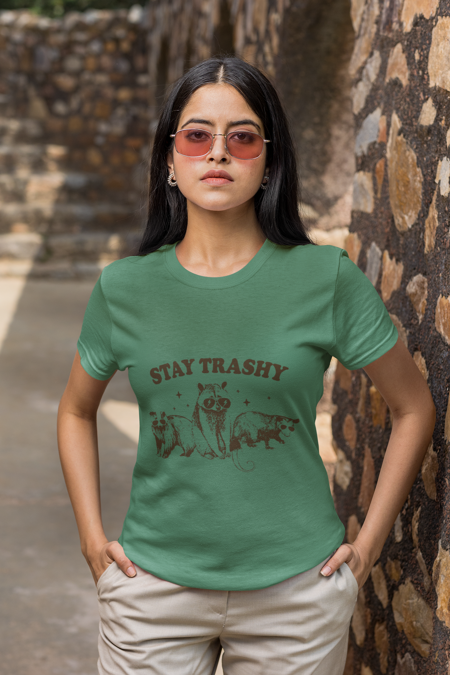 Stay Trashy Tshirt with Adorable Raccoon, Possum, and Fox Design, Funny Animal Lovers Shirt - Raccoon, Possum, and Fox Stay Trashy Tee