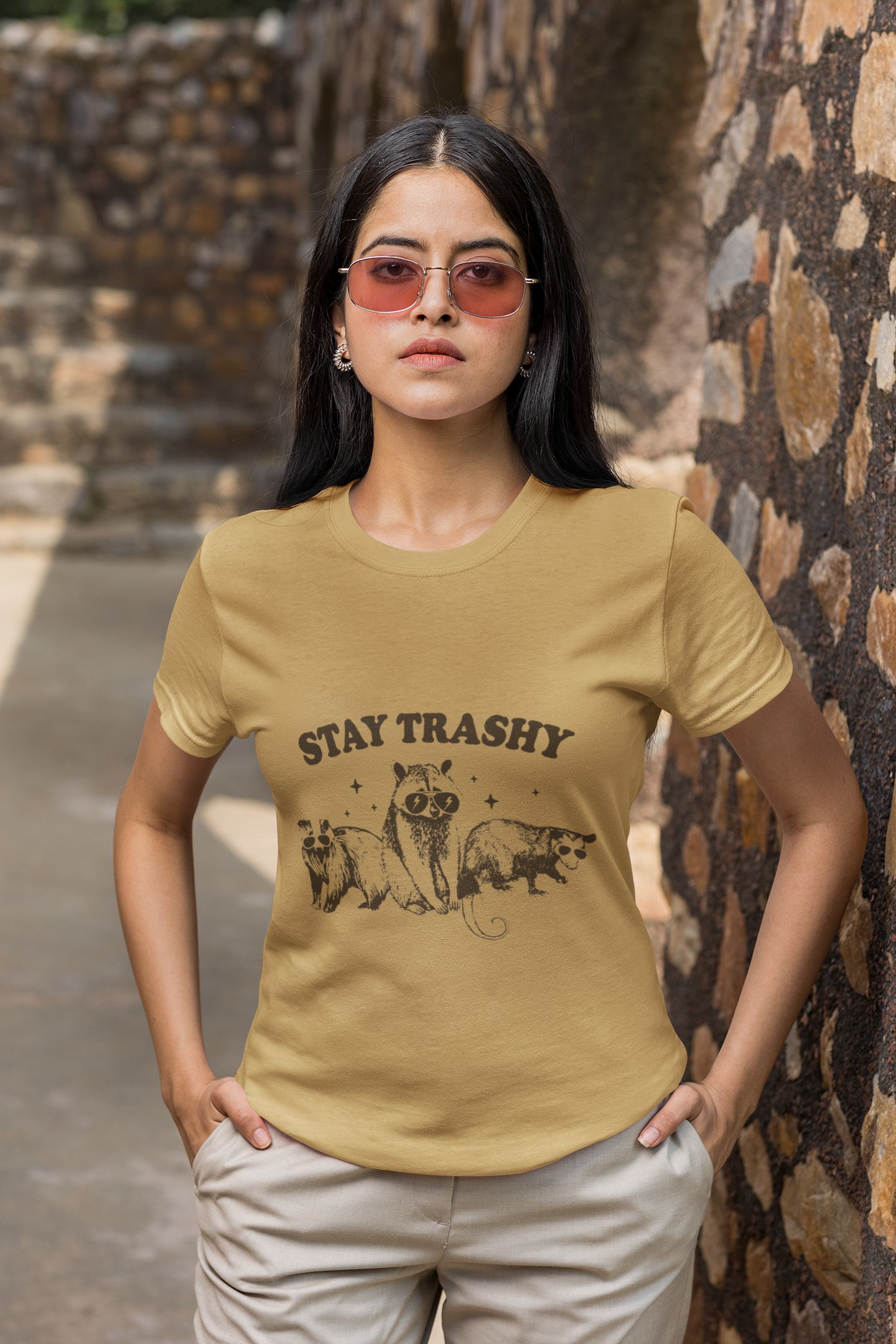 Stay Trashy Tshirt with Adorable Raccoon, Possum, and Fox Design, Funny Animal Lovers Shirt - Raccoon, Possum, and Fox Stay Trashy Tee