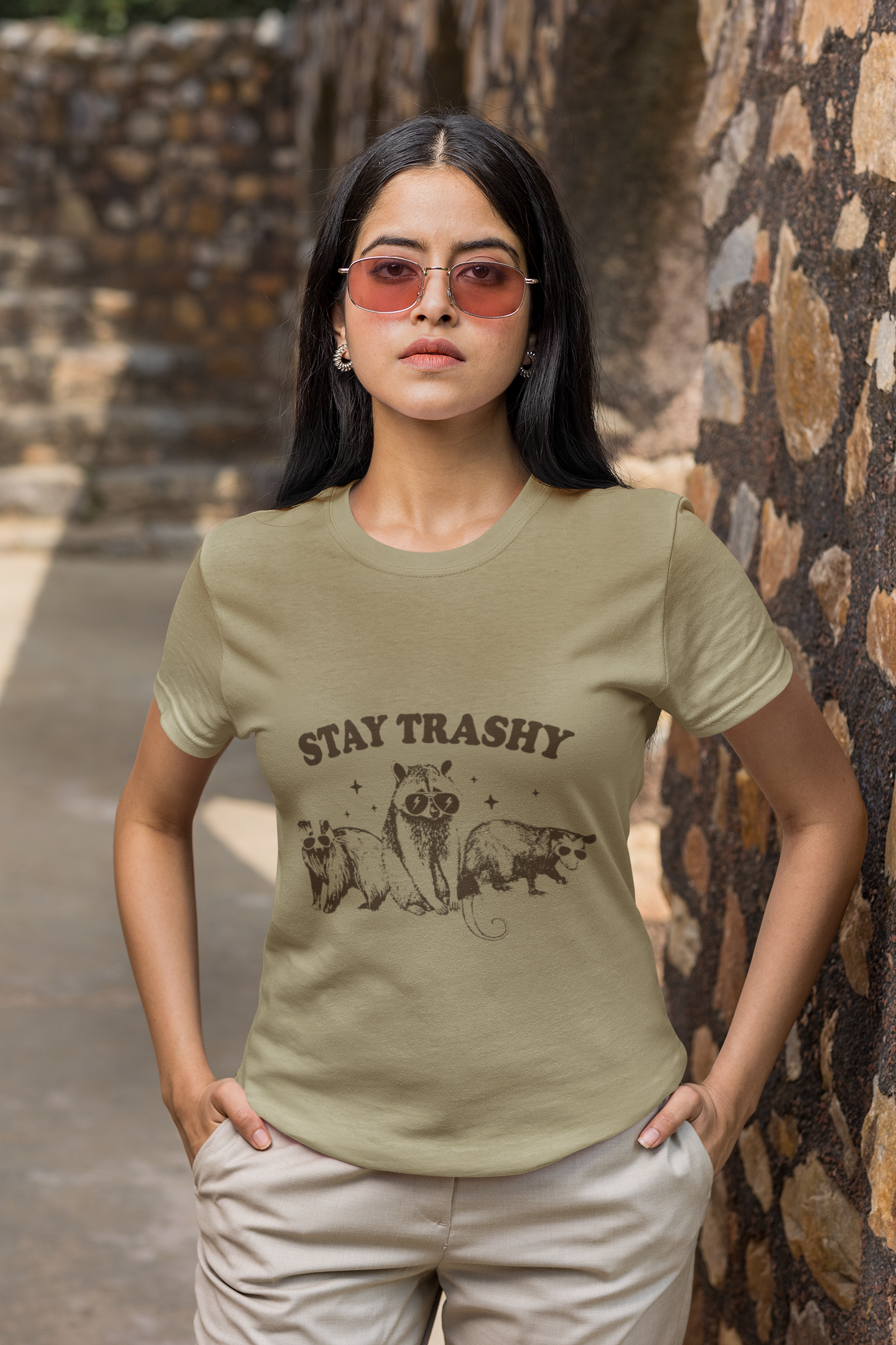 Stay Trashy Tshirt with Adorable Raccoon, Possum, and Fox Design, Funny Animal Lovers Shirt - Raccoon, Possum, and Fox Stay Trashy Tee