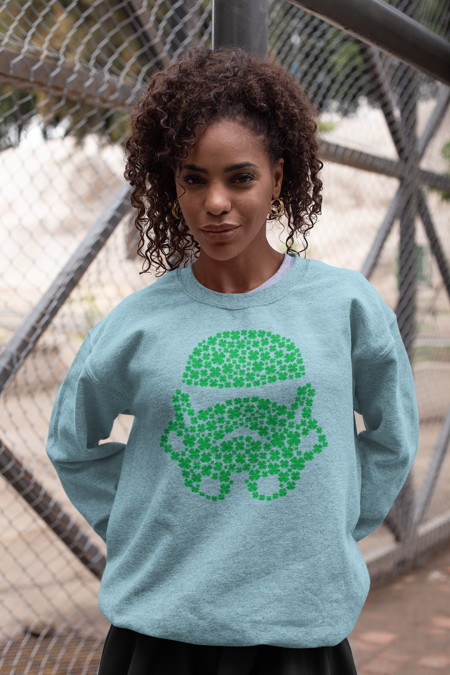 Galactic Love Defender Sweatshirt - Stormtrooper Clover Edition for St. Patrick's Day, St Pattys Day Sweatshirt, Four Leaf Clover Sweater