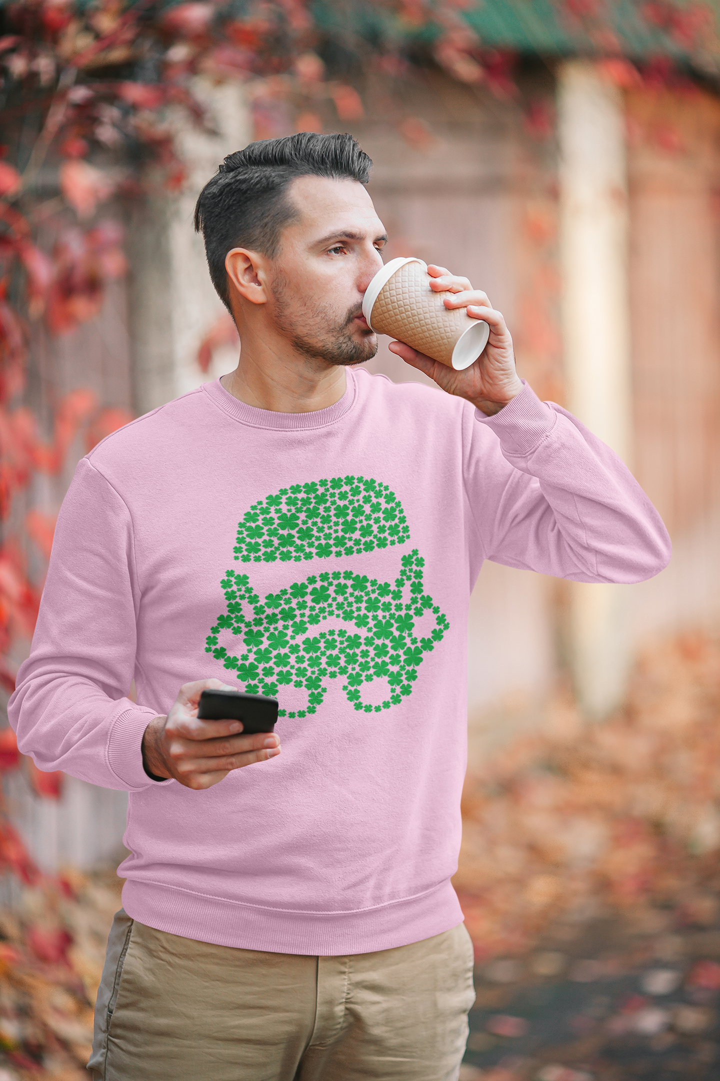 Galactic Love Defender Sweatshirt - Stormtrooper Clover Edition for St. Patrick's Day, St Pattys Day Sweatshirt, Four Leaf Clover Sweater