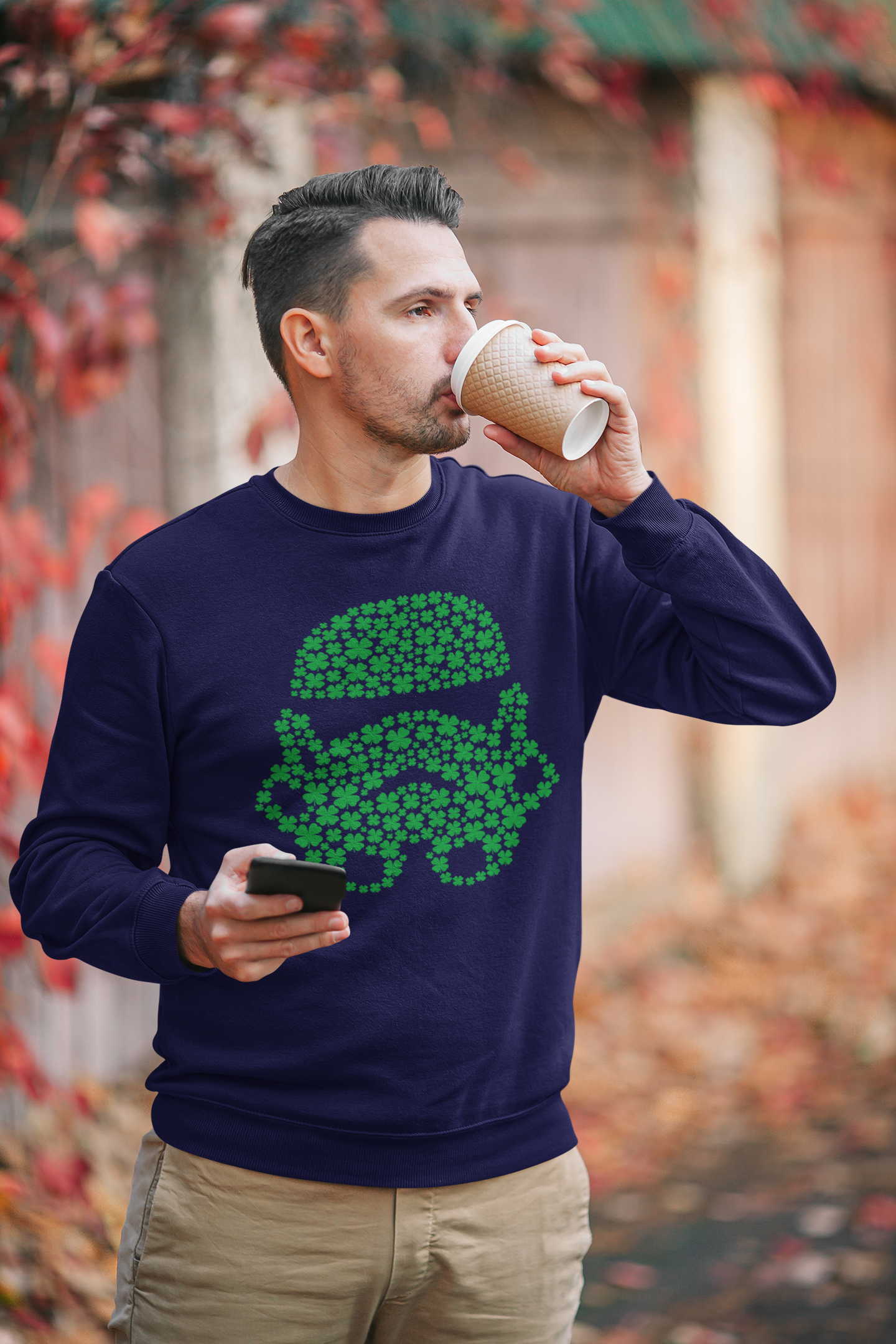 Galactic Love Defender Sweatshirt - Stormtrooper Clover Edition for St. Patrick's Day, St Pattys Day Sweatshirt, Four Leaf Clover Sweater