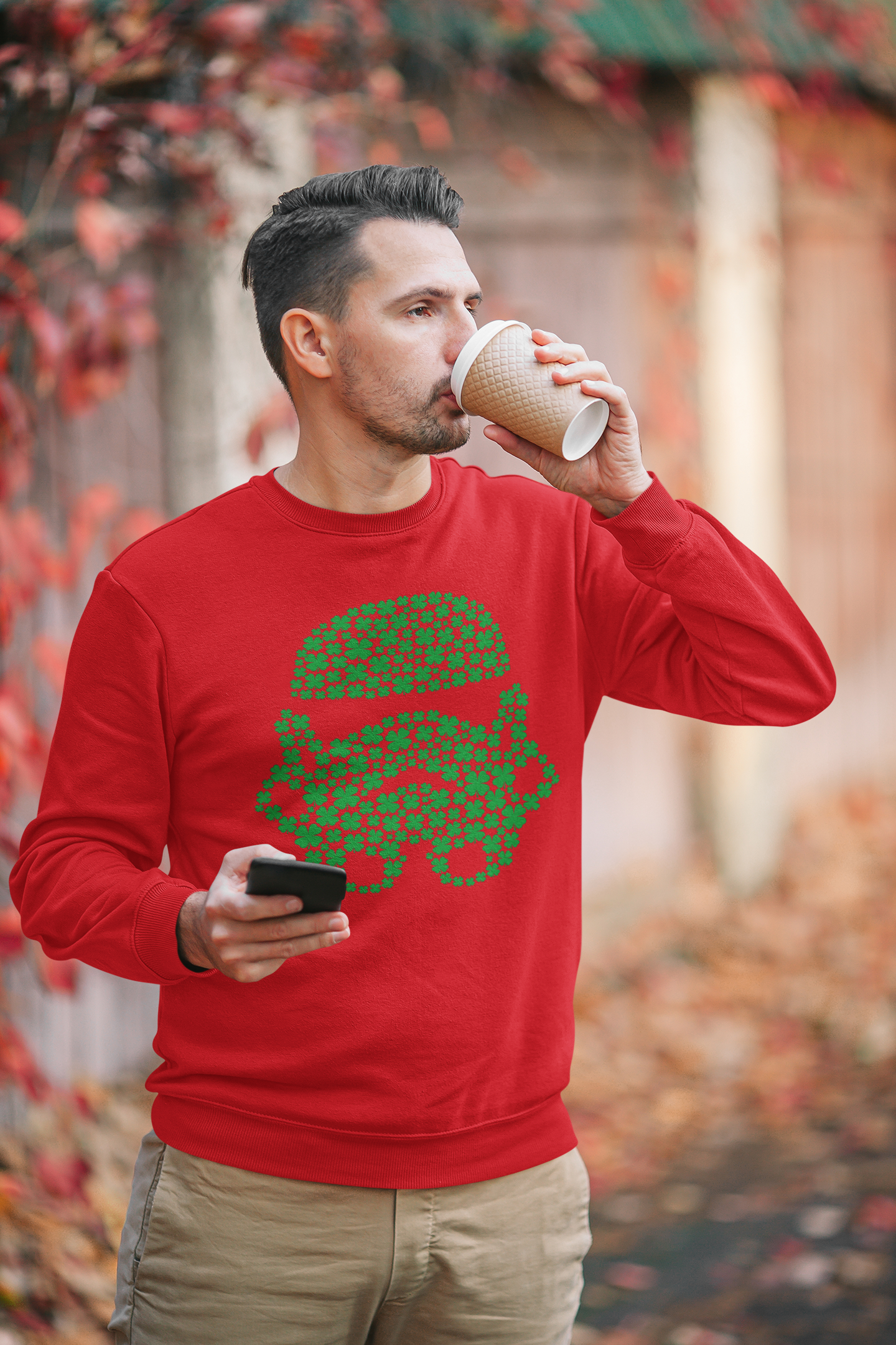 Galactic Love Defender Sweatshirt - Stormtrooper Clover Edition for St. Patrick's Day, St Pattys Day Sweatshirt, Four Leaf Clover Sweater