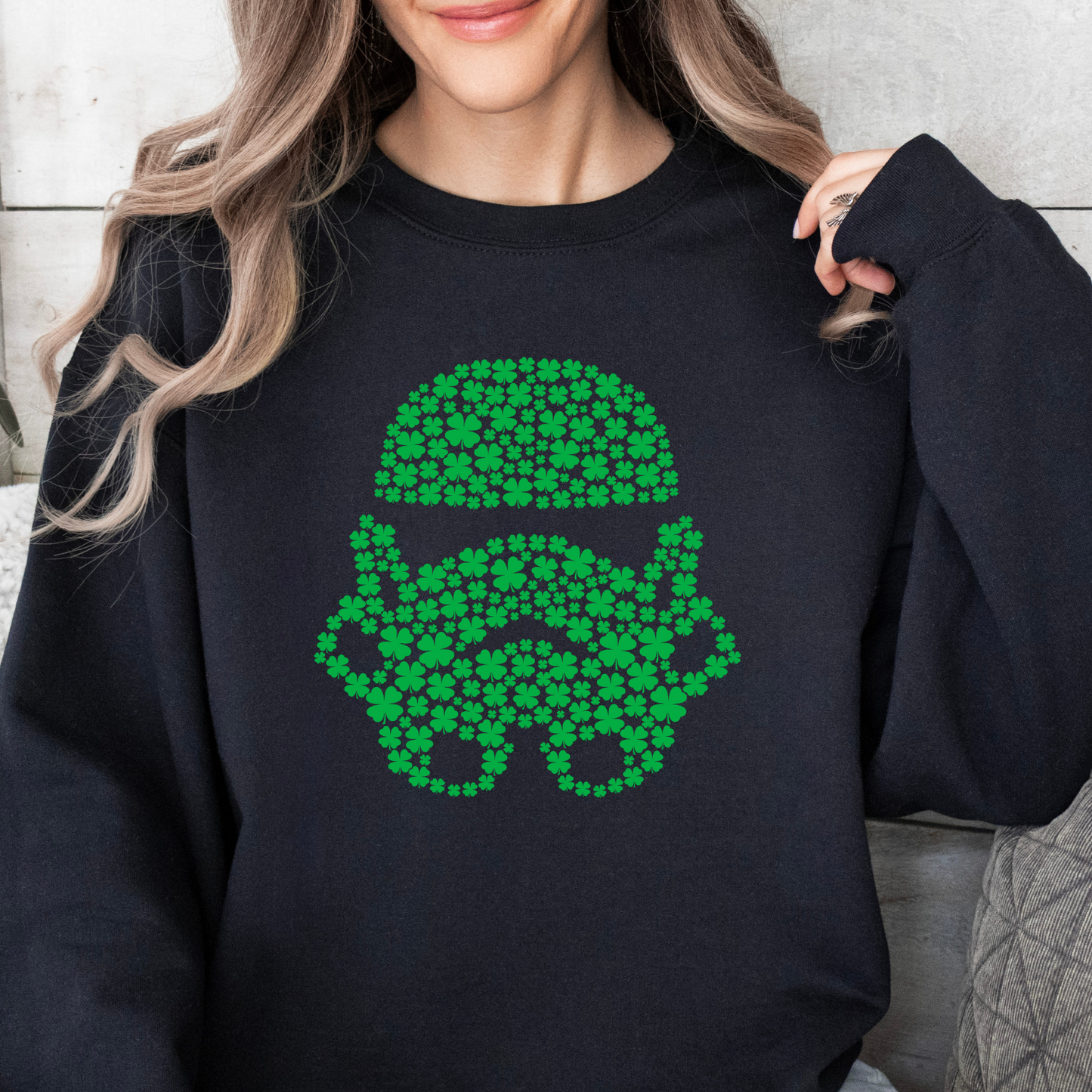 Galactic Love Defender Sweatshirt - Stormtrooper Clover Edition for St. Patrick's Day, St Pattys Day Sweatshirt, Four Leaf Clover Sweater