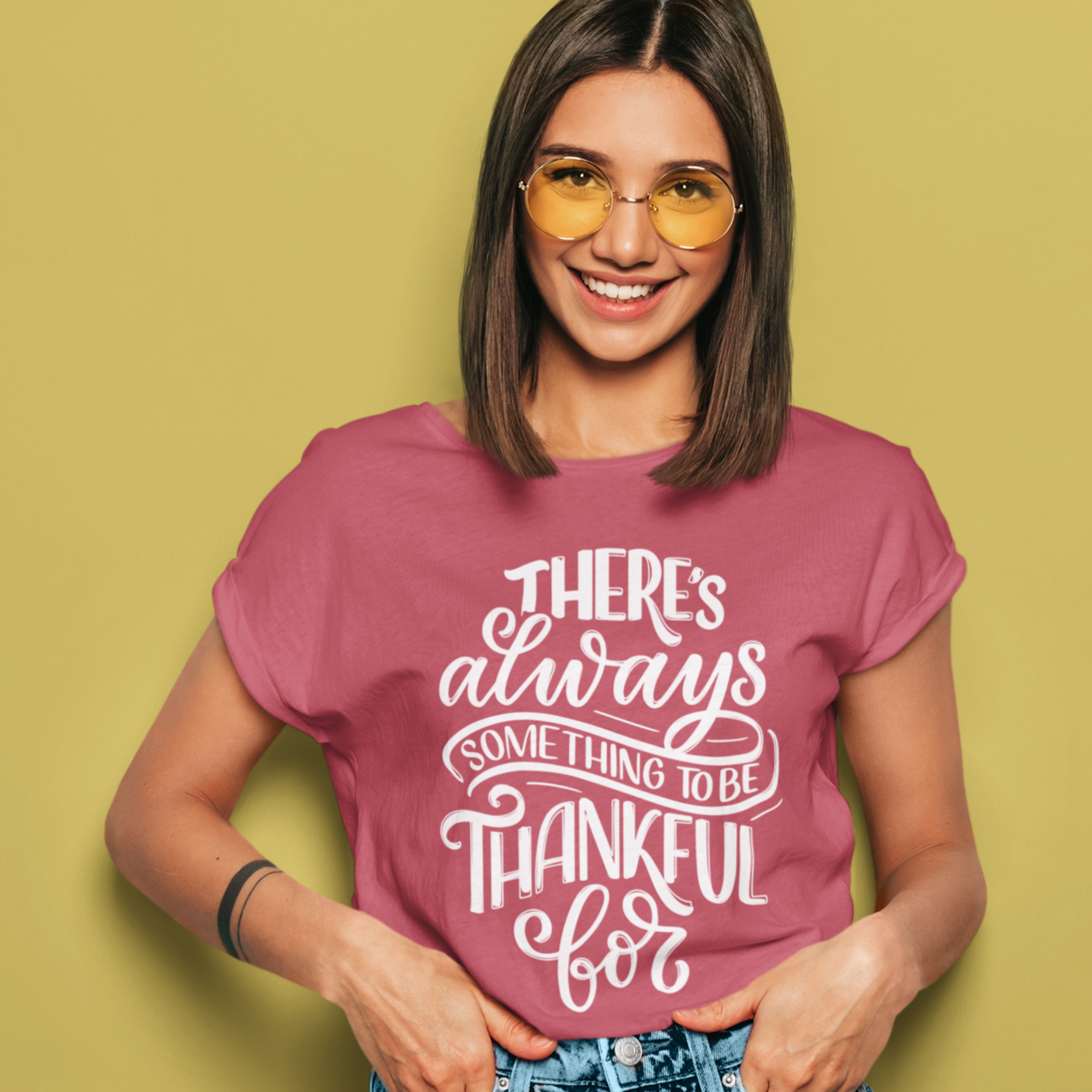 Graphic Unisex T Shirt that reads There's Always Something to be Thankful For and Canvas tee in the color Heather Red