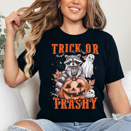 Trick or Trashy shirt, Raccoon Coffee shirt, Spooky Season, Fall Coffee Lover Hoodie, Halloween Pumpkin Shirt