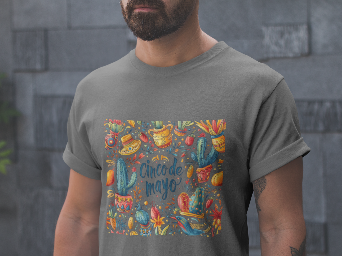 Fiesta Fun: Cinco de Mayo Shirt with Vibrant Birds, Cactus, Pepper Prints, Cinco de Mayo Celebration Shirt,  Festive Fiesta Wear