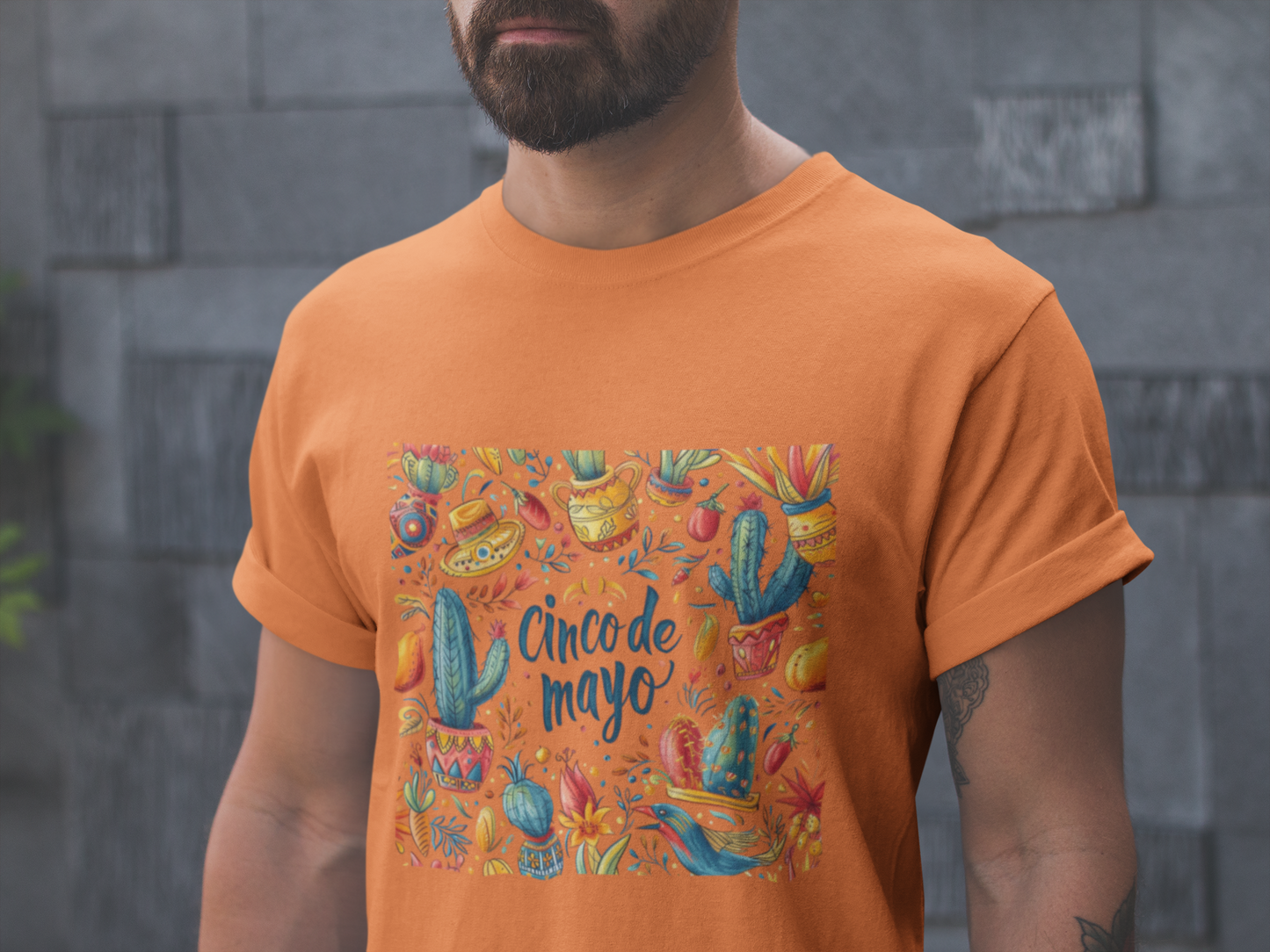 Fiesta Fun: Cinco de Mayo Shirt with Vibrant Birds, Cactus, Pepper Prints, Cinco de Mayo Celebration Shirt,  Festive Fiesta Wear