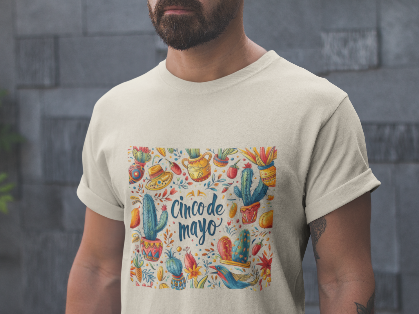 Fiesta Fun: Cinco de Mayo Shirt with Vibrant Birds, Cactus, Pepper Prints, Cinco de Mayo Celebration Shirt,  Festive Fiesta Wear