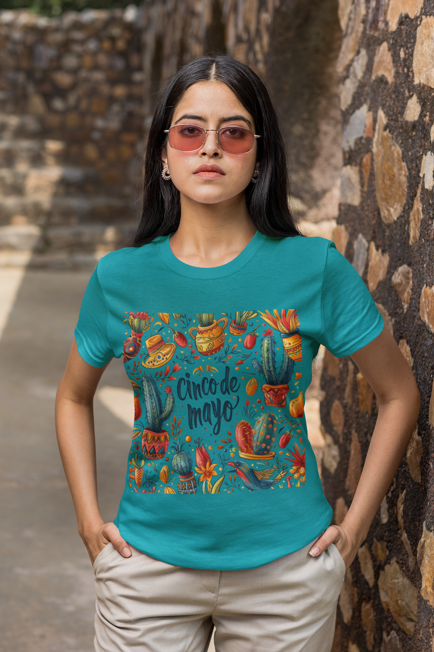 Fiesta Fun: Cinco de Mayo Shirt with Vibrant Birds, Cactus, Pepper Prints, Cinco de Mayo Celebration Shirt,  Festive Fiesta Wear