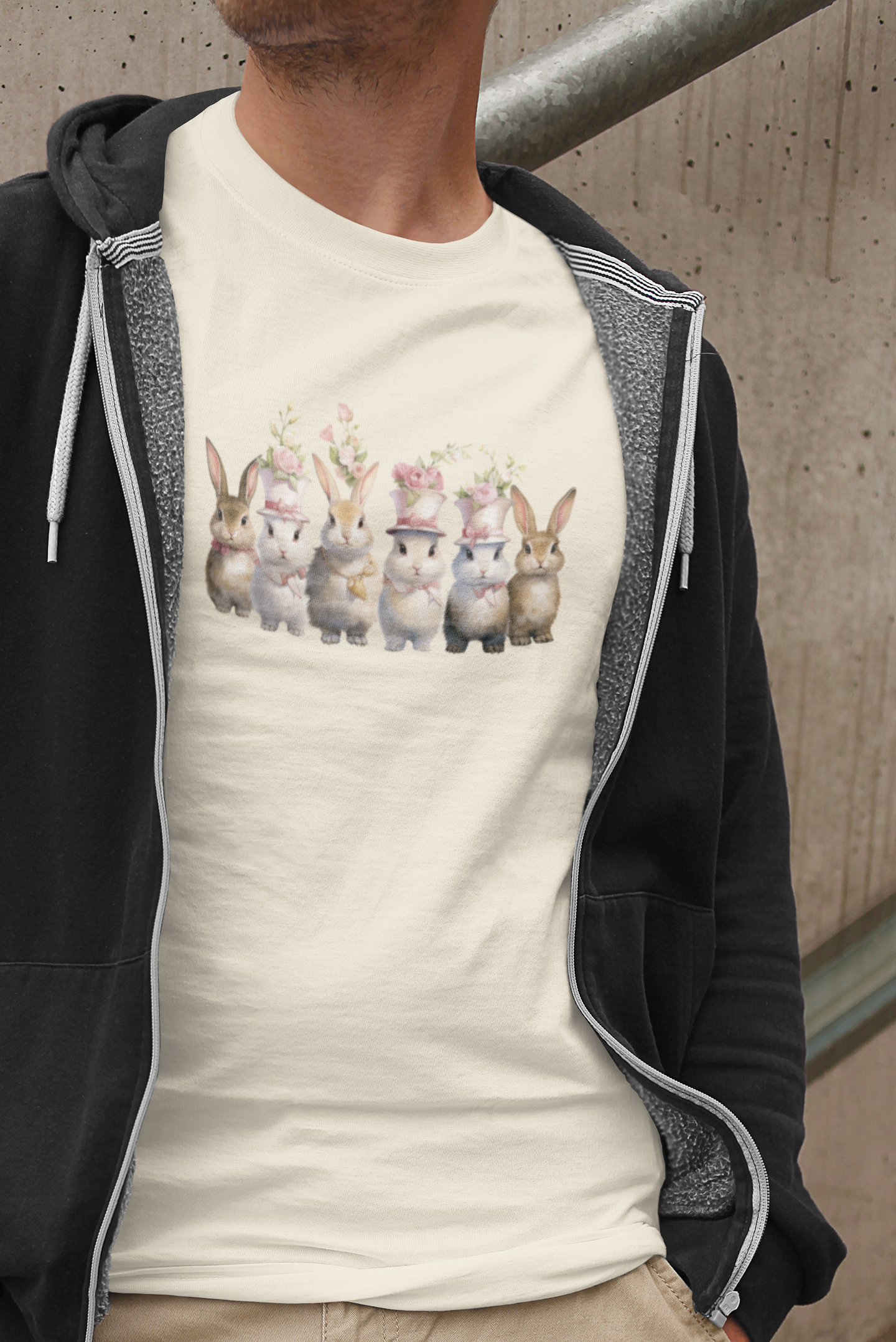 Vintage Floral Vibes: Adorable Easter Bunnies T-shirt for a Stylish and Playful Season, Unisex Easter Heavy Cotton Tee