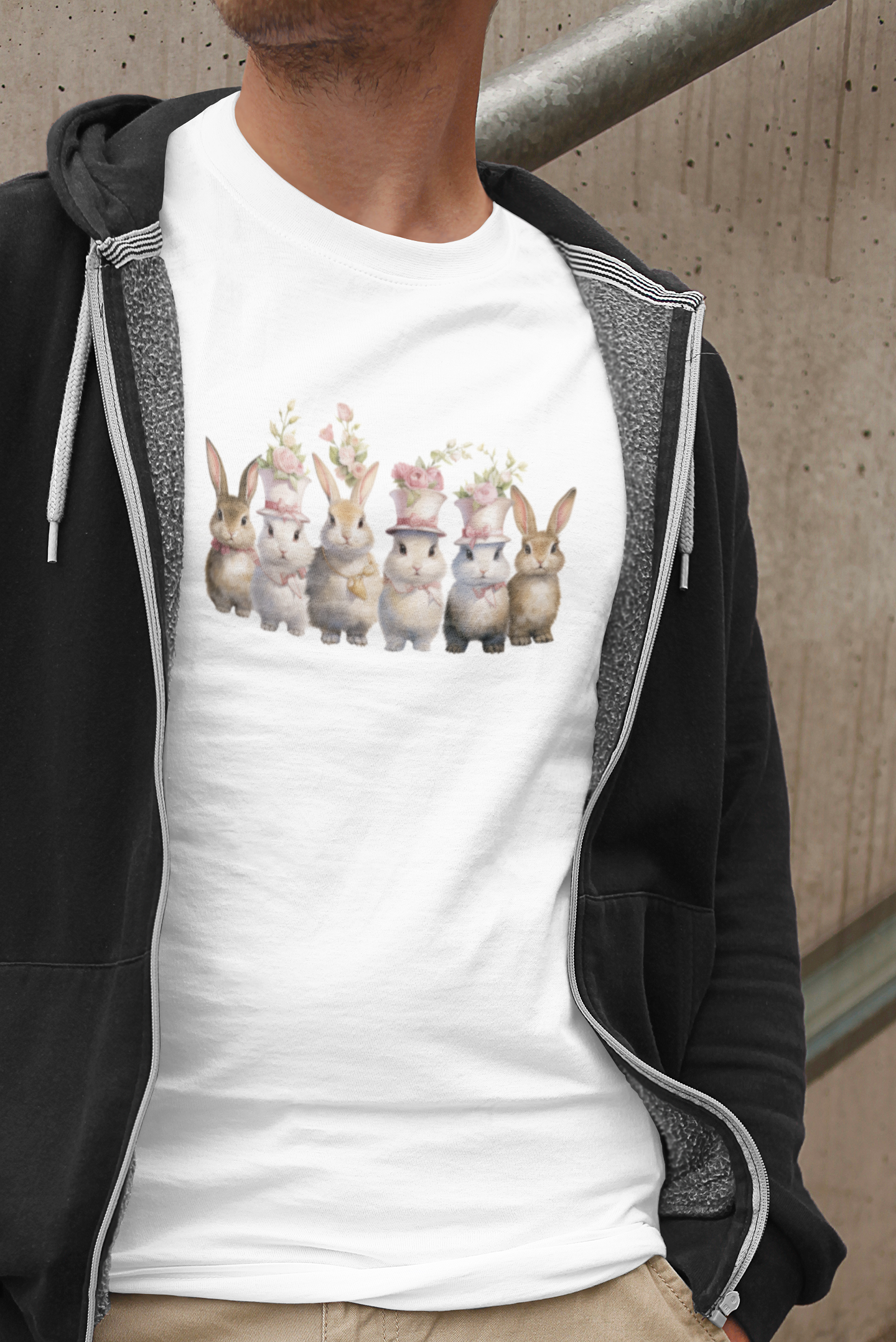 Vintage Floral Vibes: Adorable Easter Bunnies T-shirt for a Stylish and Playful Season, Unisex Easter Heavy Cotton Tee