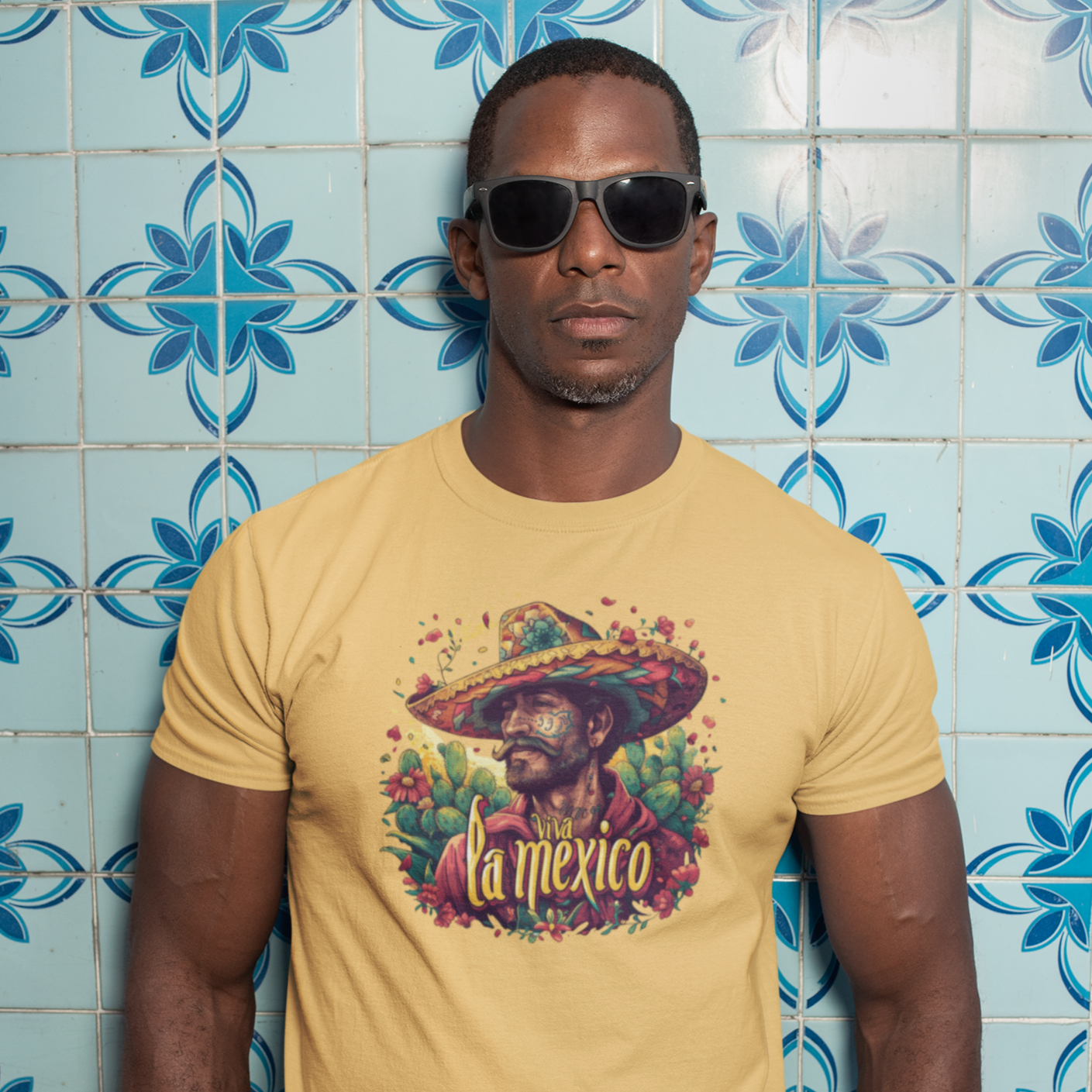 Embrace the vibrant spirit of Mexico with our catchy Viva La Mexico T-shirt! Featuring a Mexican cowboy and sombrero graphic, this tee exudes cultural charm and fiesta flair. Perfect for celebrating Mexican heritage or adding a splash of color to your wardrobe, make a bold statement with this lively and stylish design. Because when it's time to fiesta, every outfit deserves a touch of Mexican magic!