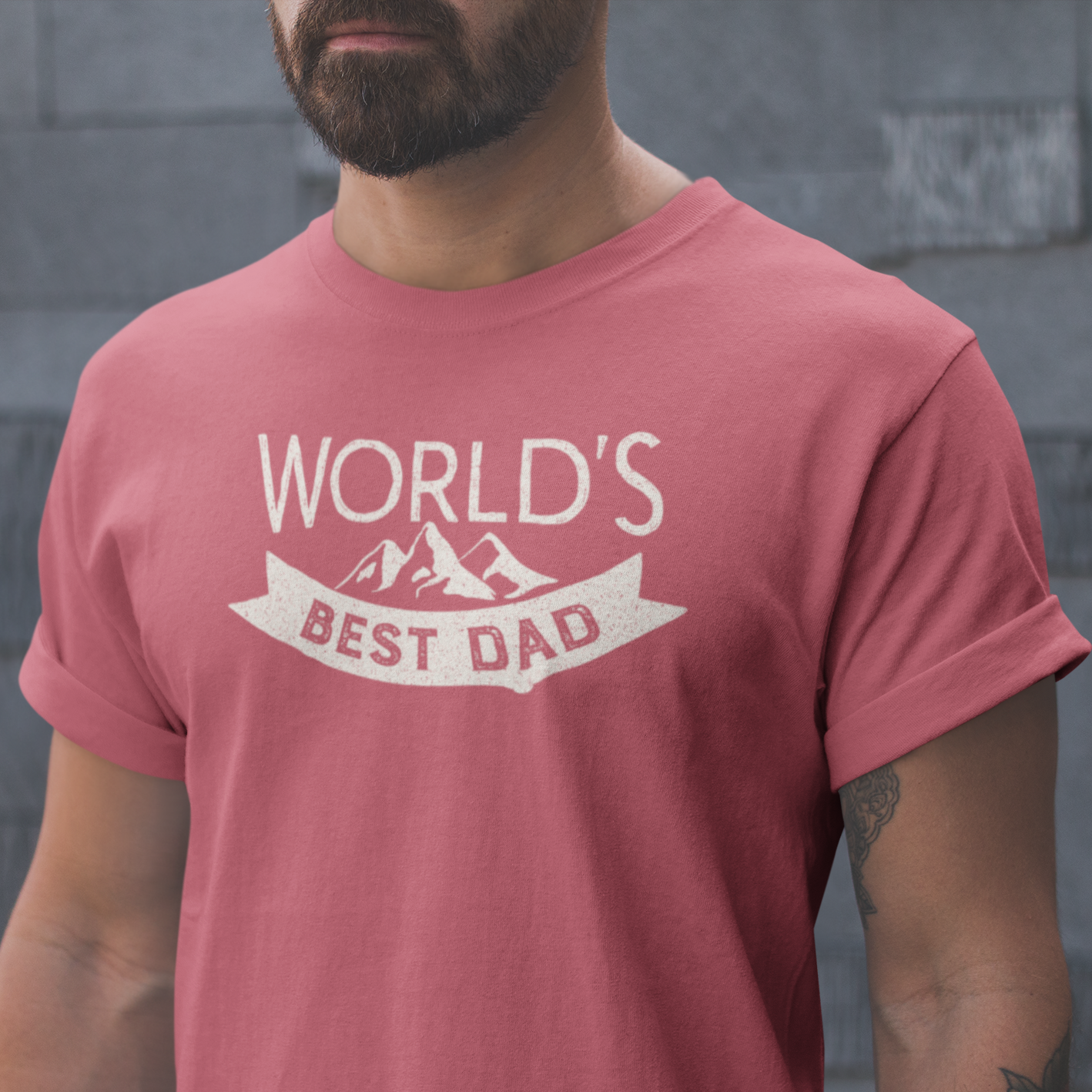 Graphic Unisex T Shirt that reads World&#39;s Best Dad and Canvas tee in the color Heather Red