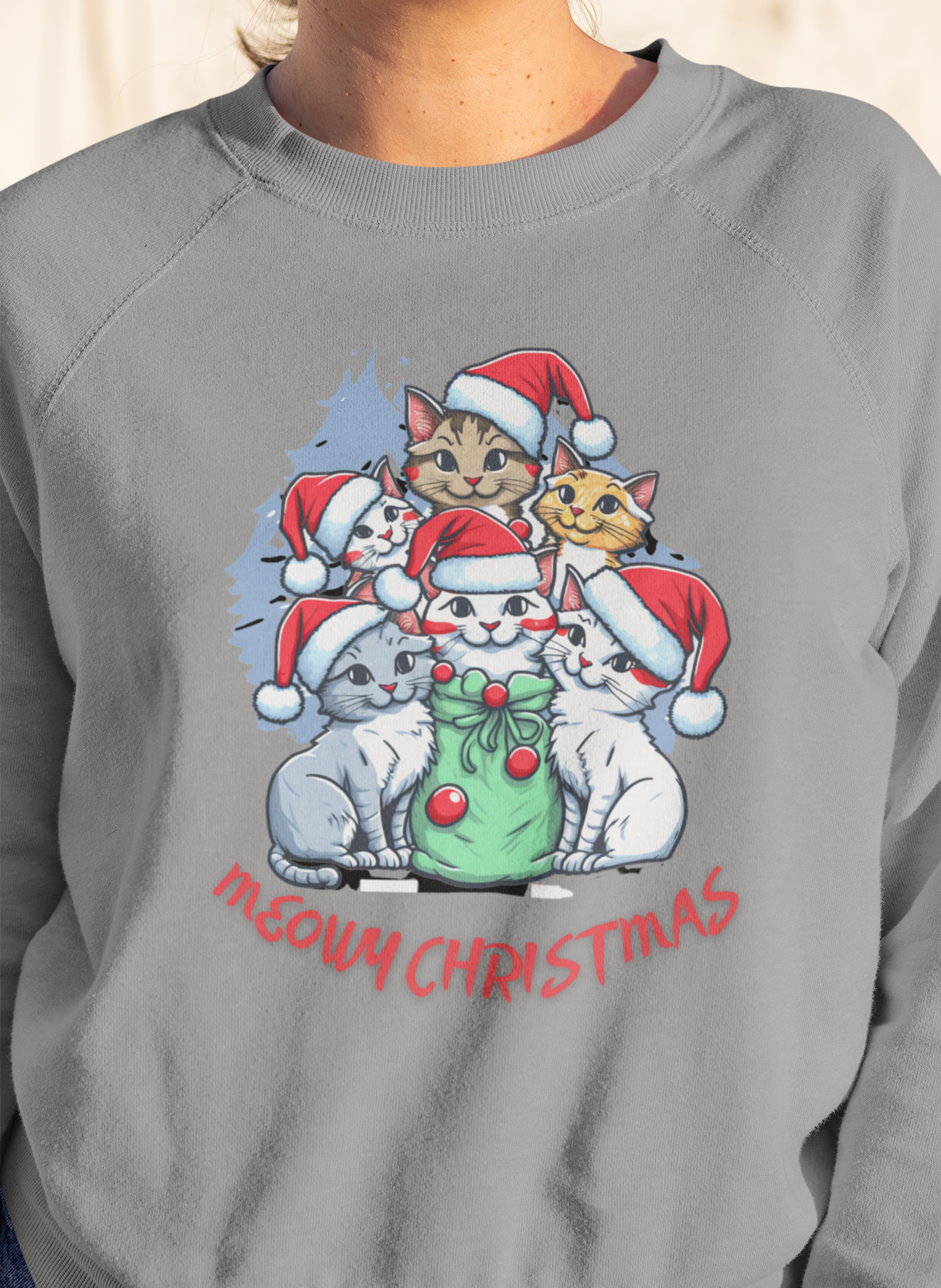 Meowy Christmas Sweatshirt, Christmas Cat Sweatshirt, Cat Lover Christmas Sweatshirt, Christmas gift for cat lovers, Christmas Cat Tree