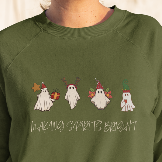 Christmas Spirits, Christmas Sweatshirt, Making Spirits Bright, Ghost Christmas, Spooky Christmas, Halloween Christmas, XMas Sweatshirt