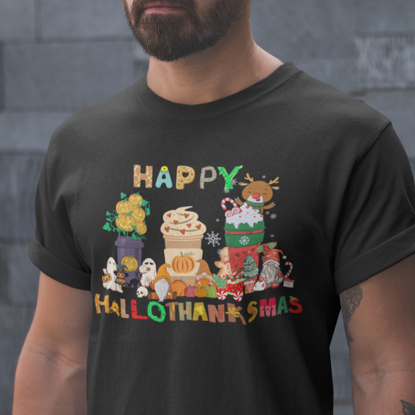 Halloween Thanksgiving Christmas Shirt, Happy HalloThanksMas Sweatshirts, Happy Hallothanksmas Shirts, Funny Halloween Shirt, Christmas