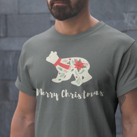 Polar Bear shirt, Christmas Crewneck, Cute Animal Print Xmas Sweater, Women's Holiday Outfit, Funny Christmas Party Short Sleeve Men's